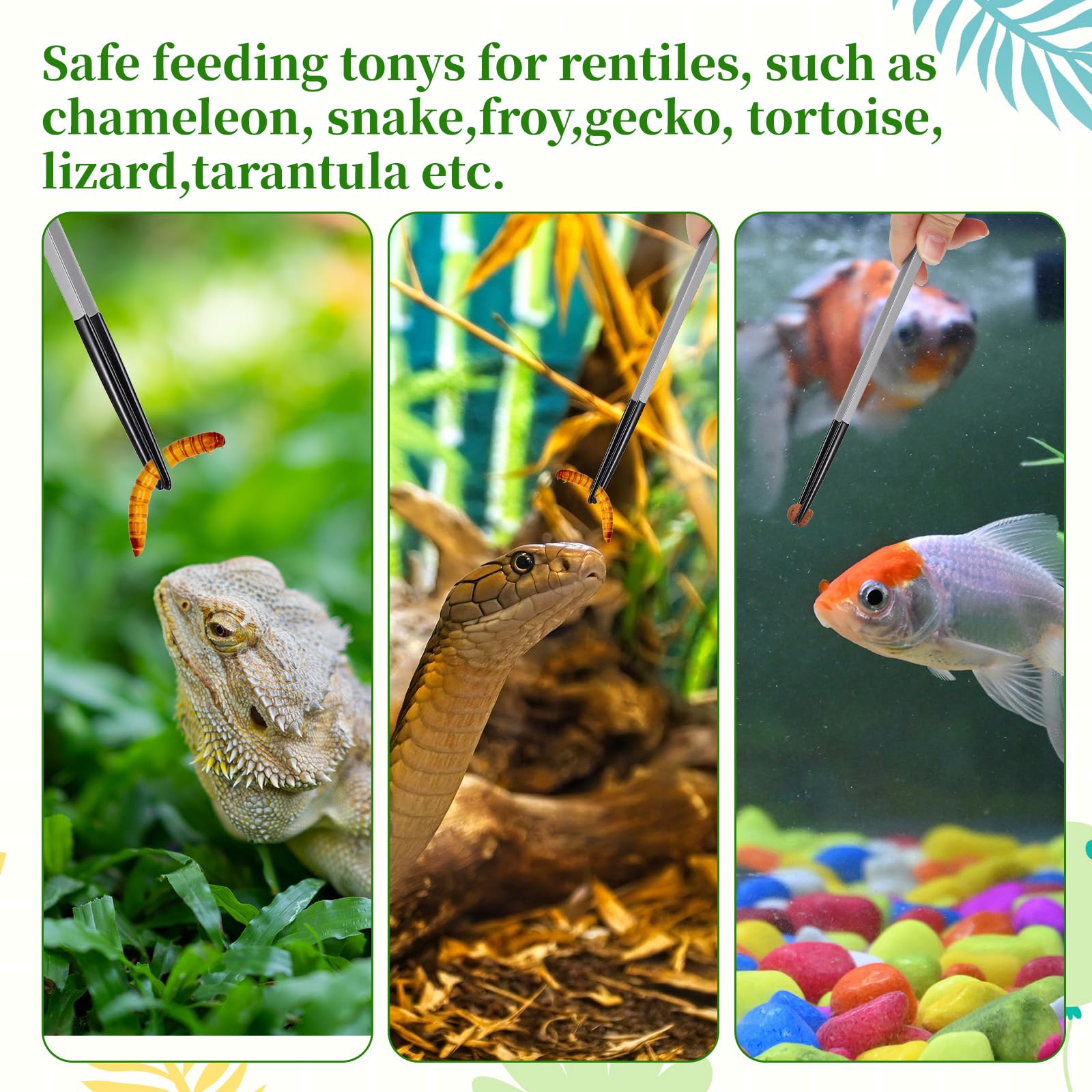 SHENLIU 3 pinzas de alimentación para reptiles, pinzas largas para acuario, pinzas de alimentación extralargas de acero inoxidable de 10.6 pulgadas con punta de goma, pinzas de alimentación curvadas — view 6