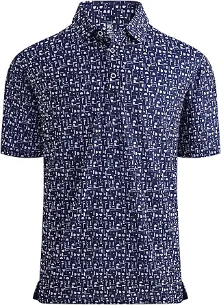 Alex Vando Mens Golf Shirt Moisture Wicking Quick-Dry Print Performance Polo Shirts for Men