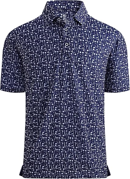 Alex Vando Mens Golf Shirt Moisture Wicking Quick-Dry Print Performance Polo Shirts for Men