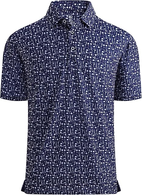 Alex Vando Mens Golf Shirt Moisture Wicking Quick-Dry Print Performance Polo Shirts for Men