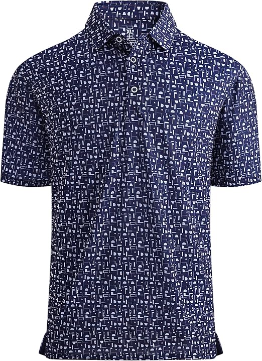 Alex Vando Mens Golf Shirt Moisture Wicking Quick-Dry Print Performance Polo Shirts for Men