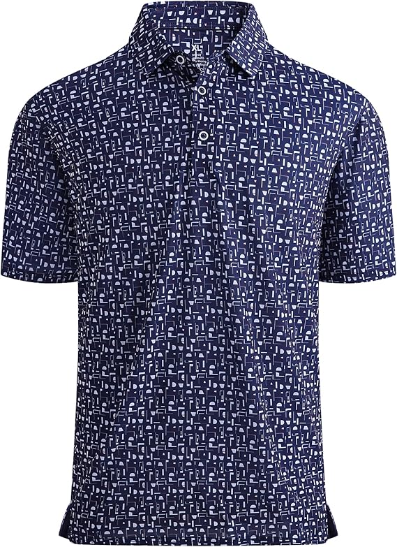 Alex Vando Mens Golf Shirt Moisture Wicking Quick-Dry Print Performance Polo Shirts for Men