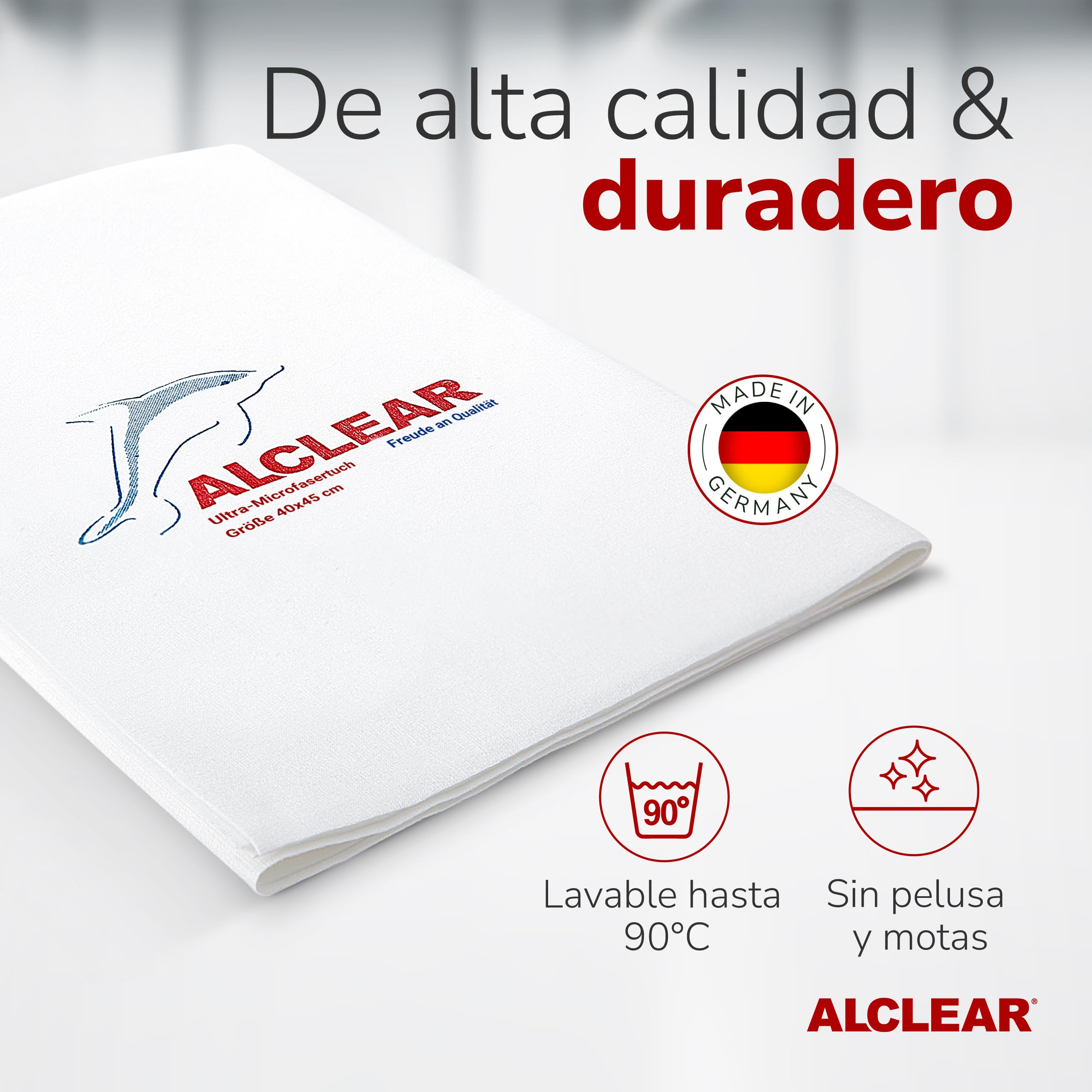 ALCLEAR 950001 Paño de Microfibra para Ventanas, Set de 5, paño de Microfibra para Cristales, del hogar y de Las Ventanas, sin Necesidad de Utilizar un paño para secar ni limpiacristales, 40 x 45 cm