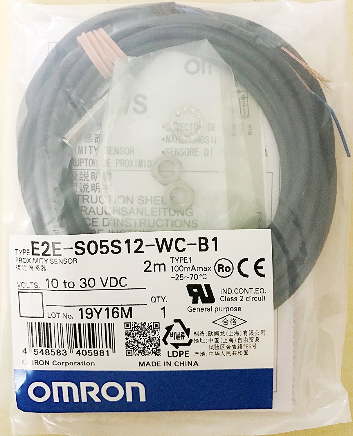 OMRON E2E-S05S12-WC-B1 2M Sensore di prossimità Schermato Modelli (M5 Distanza di rilevamento 1,2 mm) (DC 3 Wire Model) (PVC (Resistente all'olio))(Uscita PNP) NN
