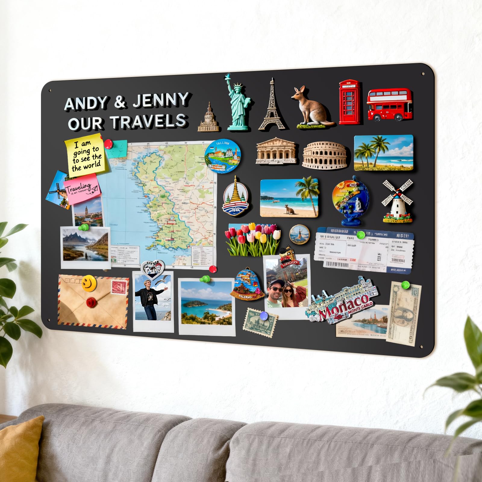 LYZZXI Magnettafel Schwarz 50x80 cm: Urlaubsmagnete Display Board mit Starker Magnetkraft für Fotos & Souvenirs - Matt Magnetwand für Wohnzimmer Büro | Ideal für Reiseliebhaber