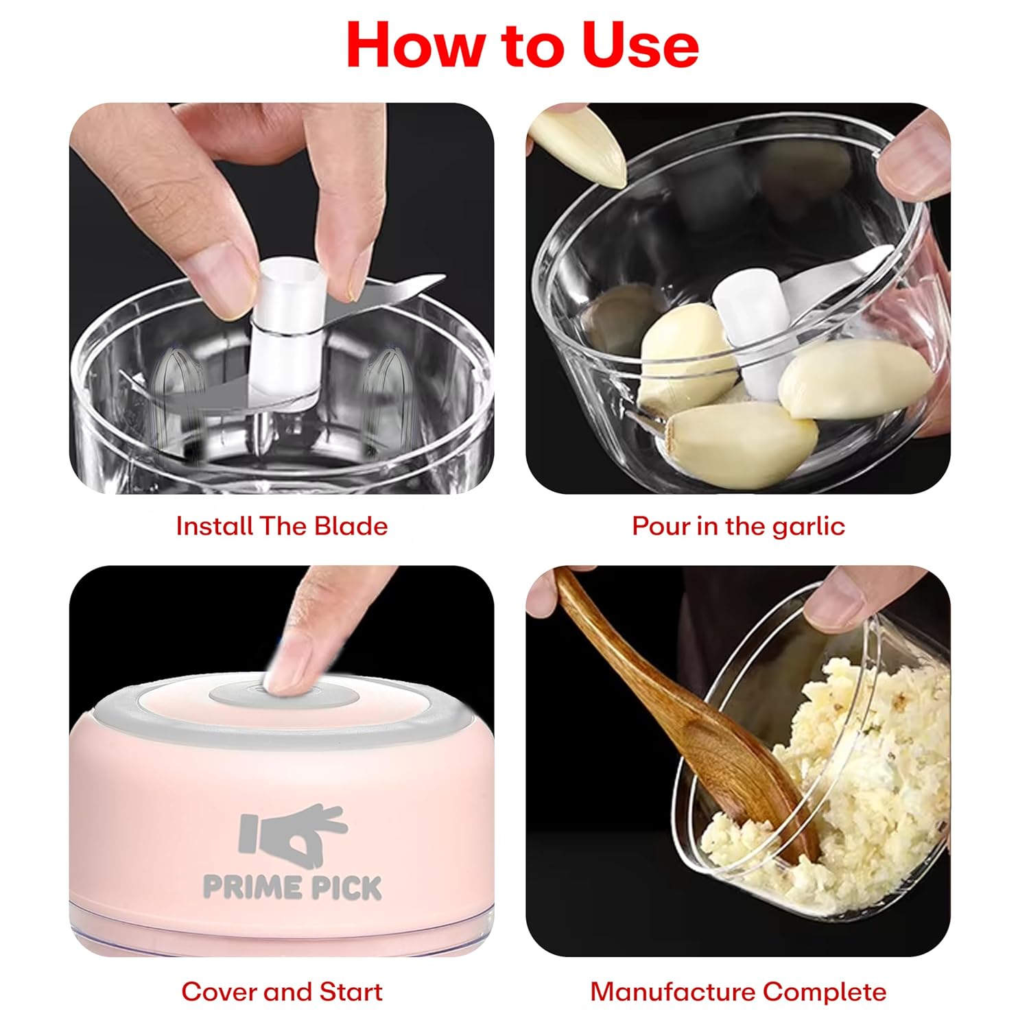 Prime Pick Rechargeable Mini Electric Chopper - Stainless Steel Blades, One Touch Operation, for Mincing Garlic, Ginger, Onion, Vegetable, Meat, Nuts, (Pink, 250 ML, Pack of 1, 45 Watts) 7 81yE2 RanrL. SL1500