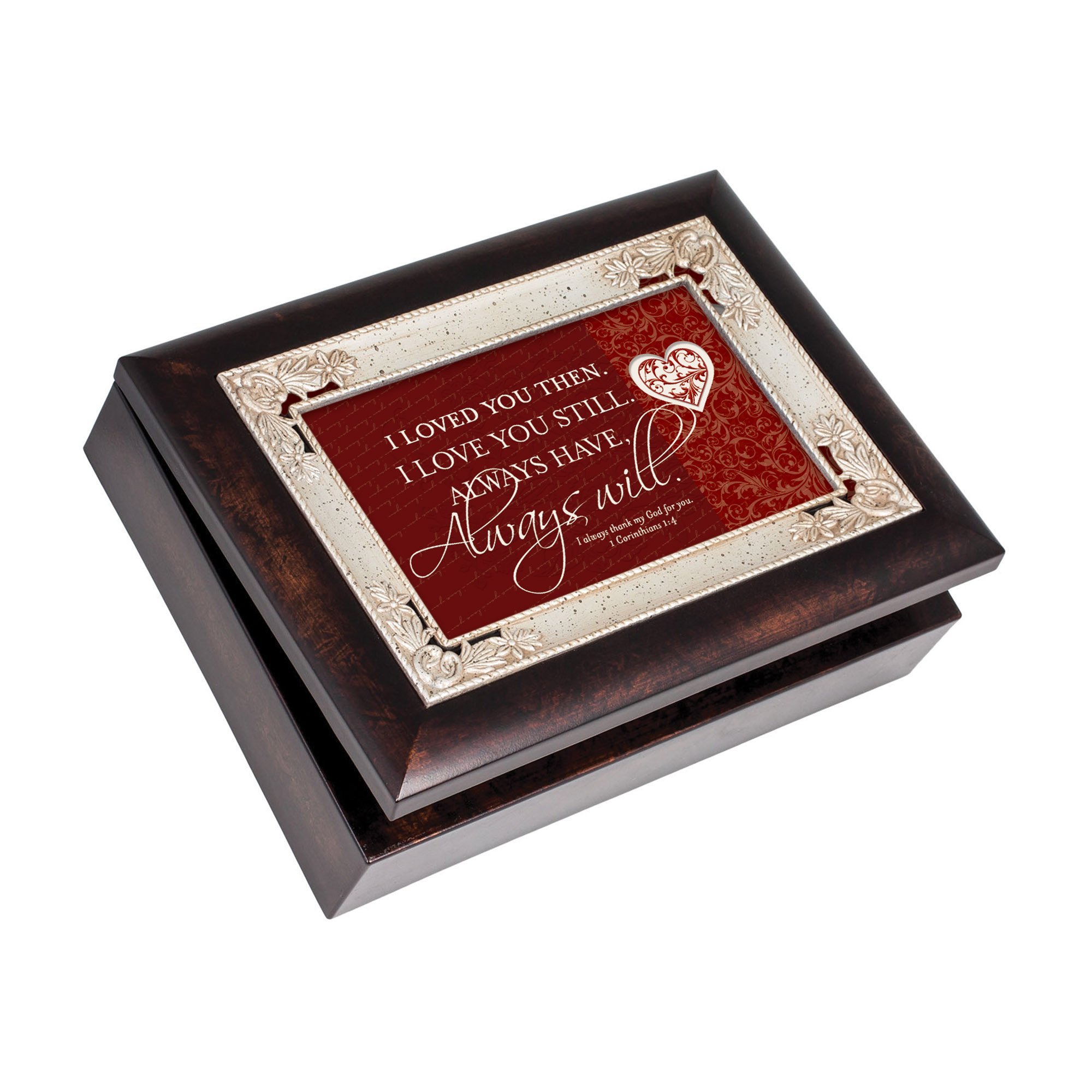 Cottage Garden always Thank God for you Burlwood inlay Italian Style Music Box plays Amazing Grace