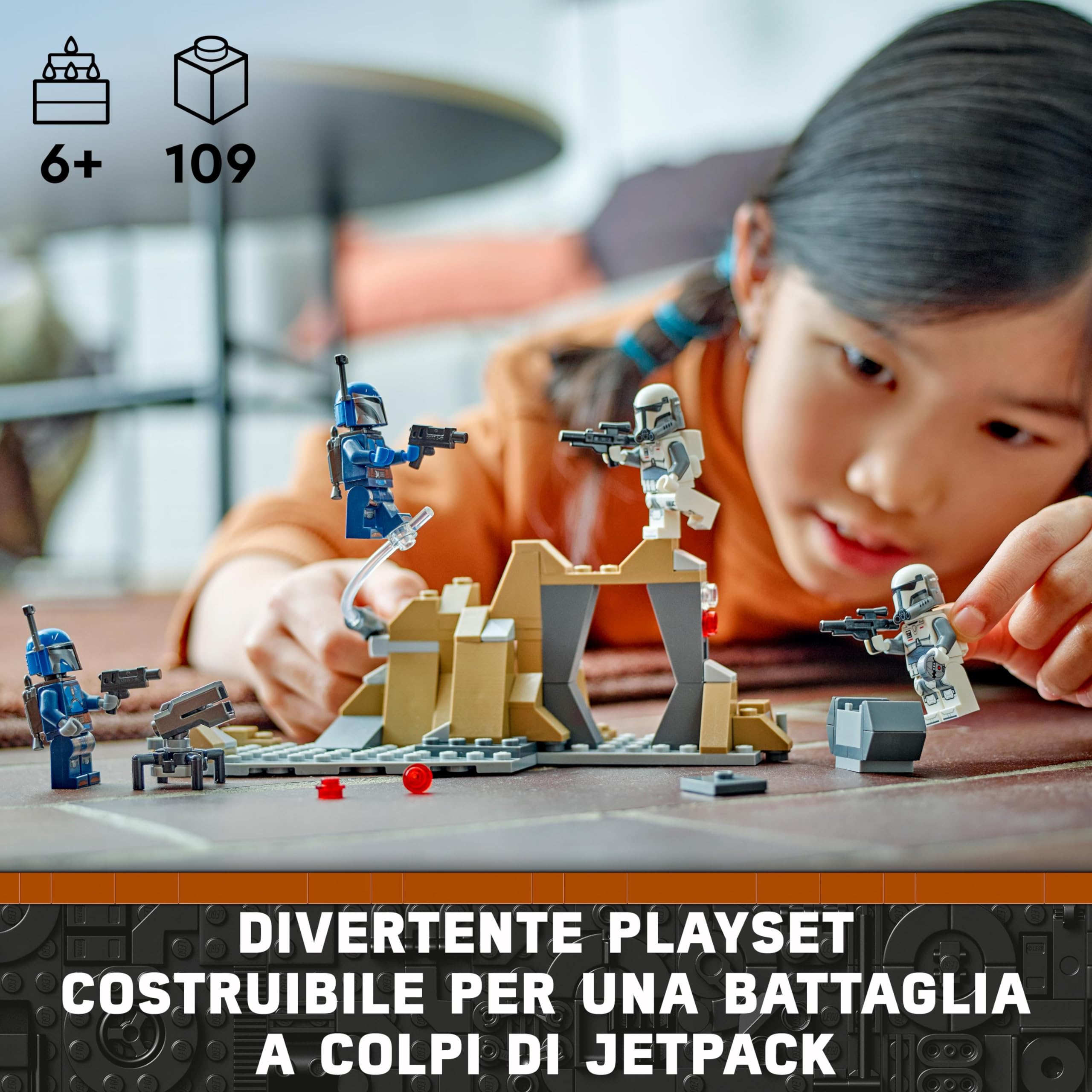 LEGO Star Wars Battle Pack Agguato su Mandalore, Gioco d'Avventura per Bambini e Bambine da 6 Anni in su con 4 Personaggi da The Mandalorian, Giocattolo con Armi, Jetpack e Grotta da Costruire 75373