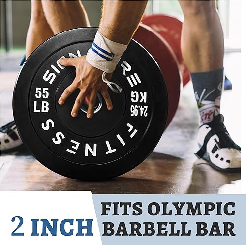 Miniatura 3 de Olympic - Placas de parachoques con agujero de 2 pulgadas, pares y juegos de 10 libras a 55 libras (negro)  placas de peso de goma sólida para