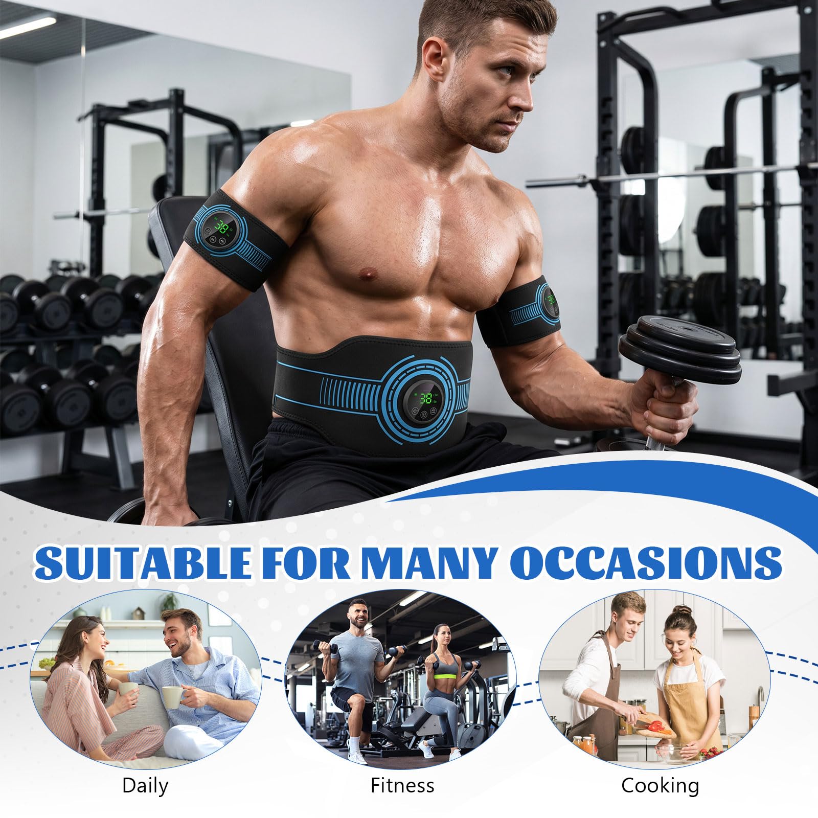 EMS Bauchmuskeltrainer, Bauchmuskeltrainer Elektrisch, mit 10 Trainingsmodi und 39 Intensitätsstufen, USB-Wiederaufladbarer Tragbarer EMS Trainingsgerät, Geeignet für Bauch und Arme