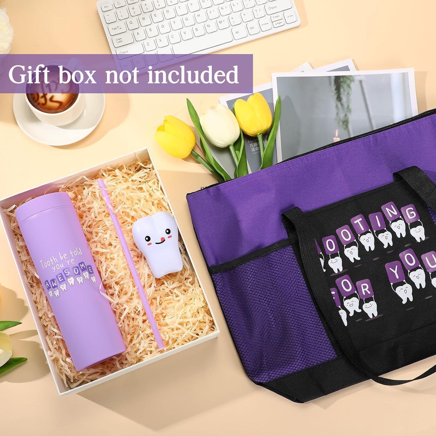 3 Pcs Dental Hygienist Gifts for Women Men Dental Assistant Gifts Inspirational Dentist Tote 16 oz Dentist Tumbler Teeth Stress Toy for Office Coworker Staff Employees Team(Purple) - Image 7