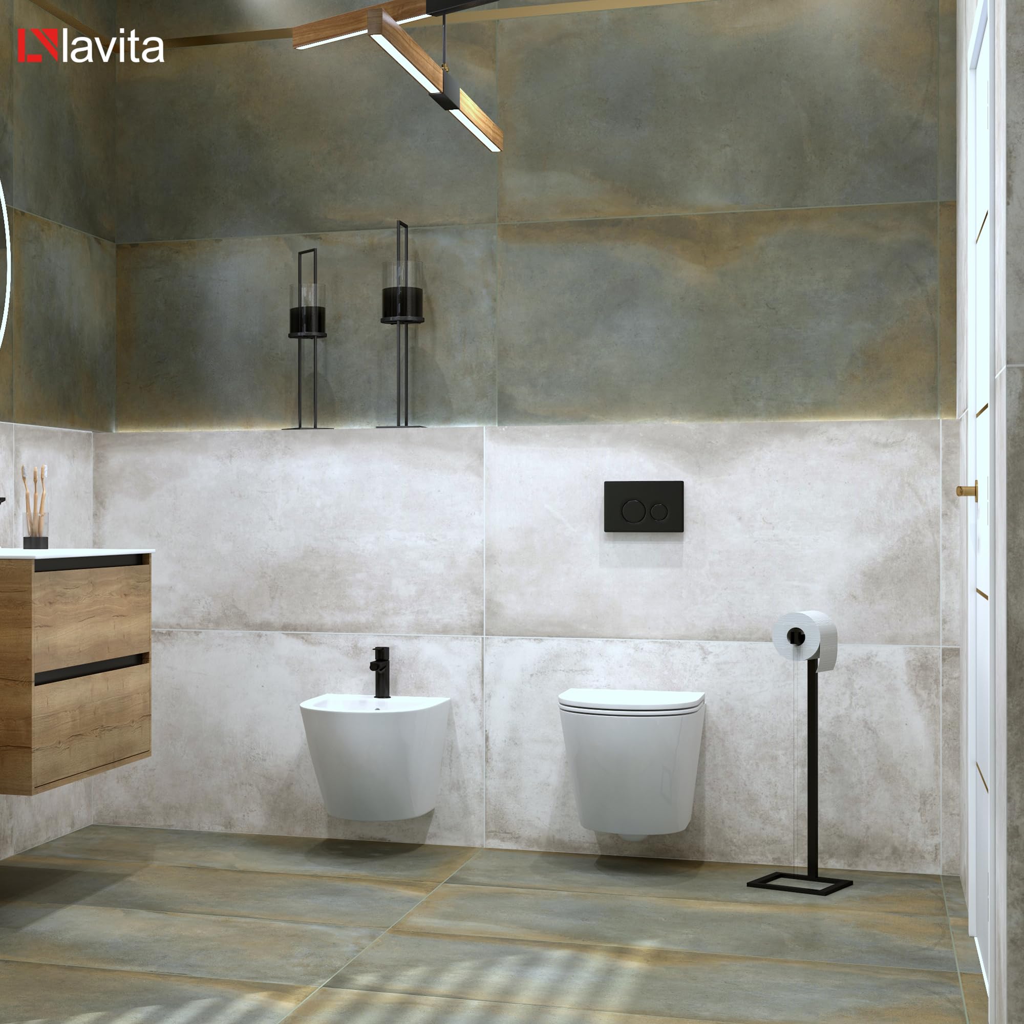 LAVITA Inodoro de pared Sofi One, Inodoro Suspendido | Tapa de inodoro con descenso automático y bisagras de metal | inodoros sin borde colgante | 365 x 490 x 400 mm | blanco brillante