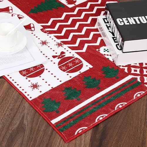Miniatura 3 de Alfombra de pasillo de Navidad con árbol de Navidad y ciervos, alfombra decorativa de Navidad, lavable a máquina, alfombra de piso para cocina,