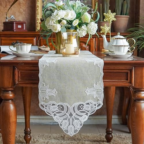 ARTABLE Camino de mesa de encaje macramé vintage con flores vintage con exquisito bordado caminos de mesa para cocina, hogar, boda, fiesta, comedor