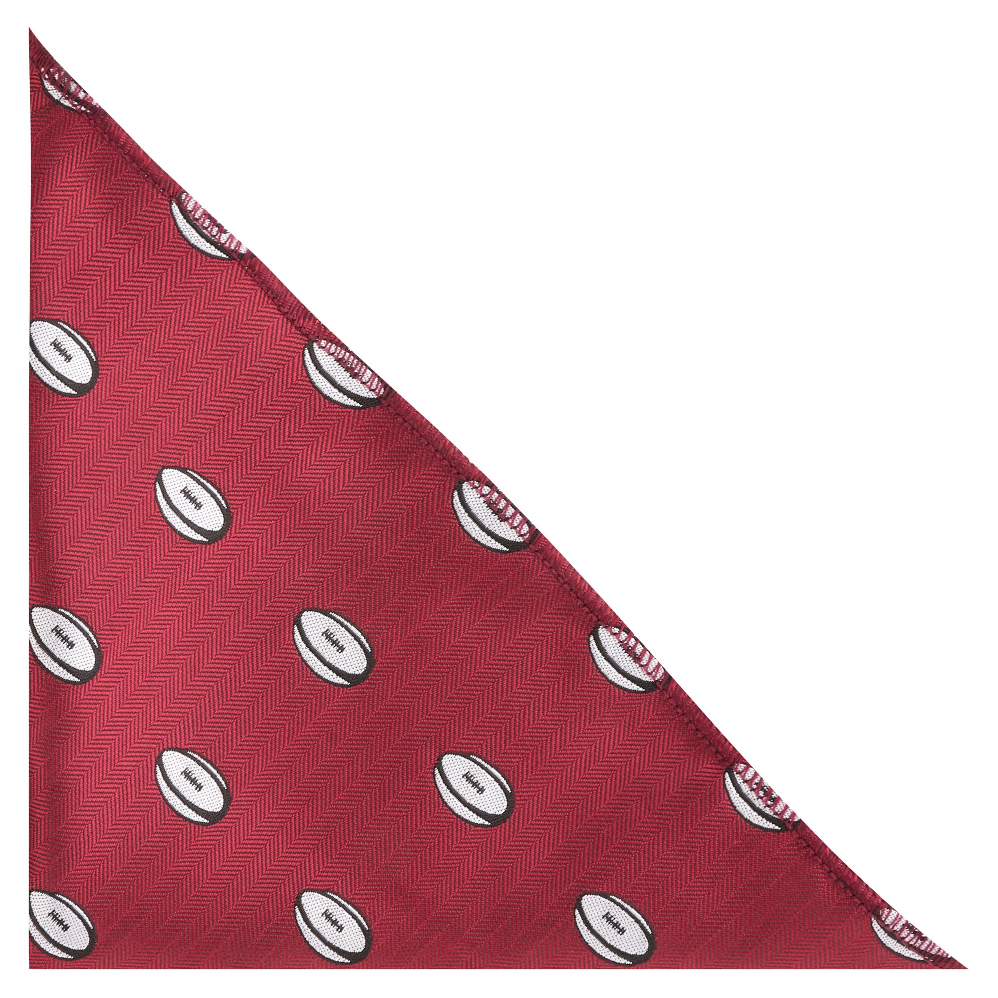 King & Priory Rugby Ball Burgundy Red Herringbone Embroidered Pocket Square, Handkerchief