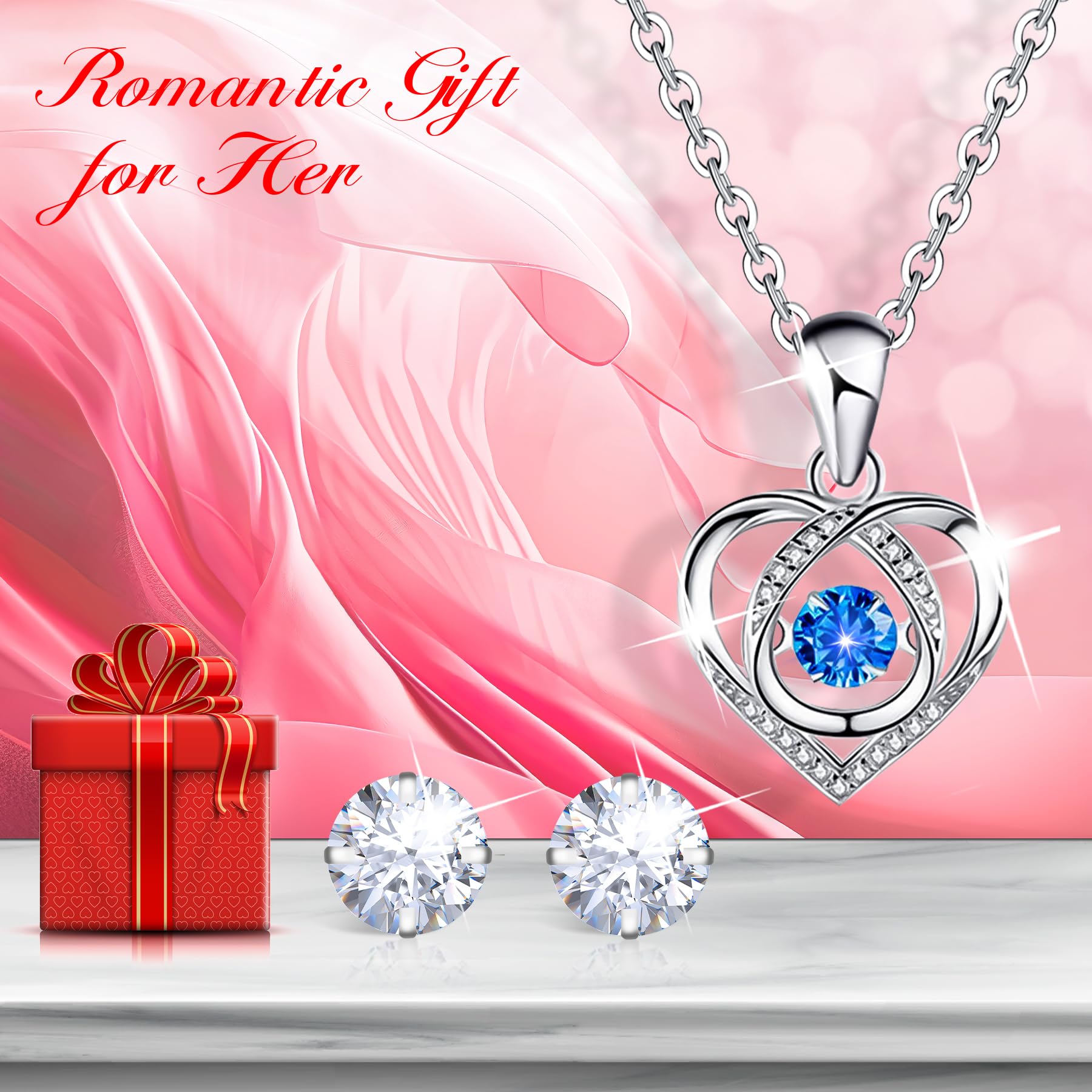CSYY Rosa Eterna, Festa della Mamma Regalo per Lei con Collana Cuore e Orecchini a Perno San Valentino Festa Della Anniversario Natale Compleanno Sorella Moglie Blu