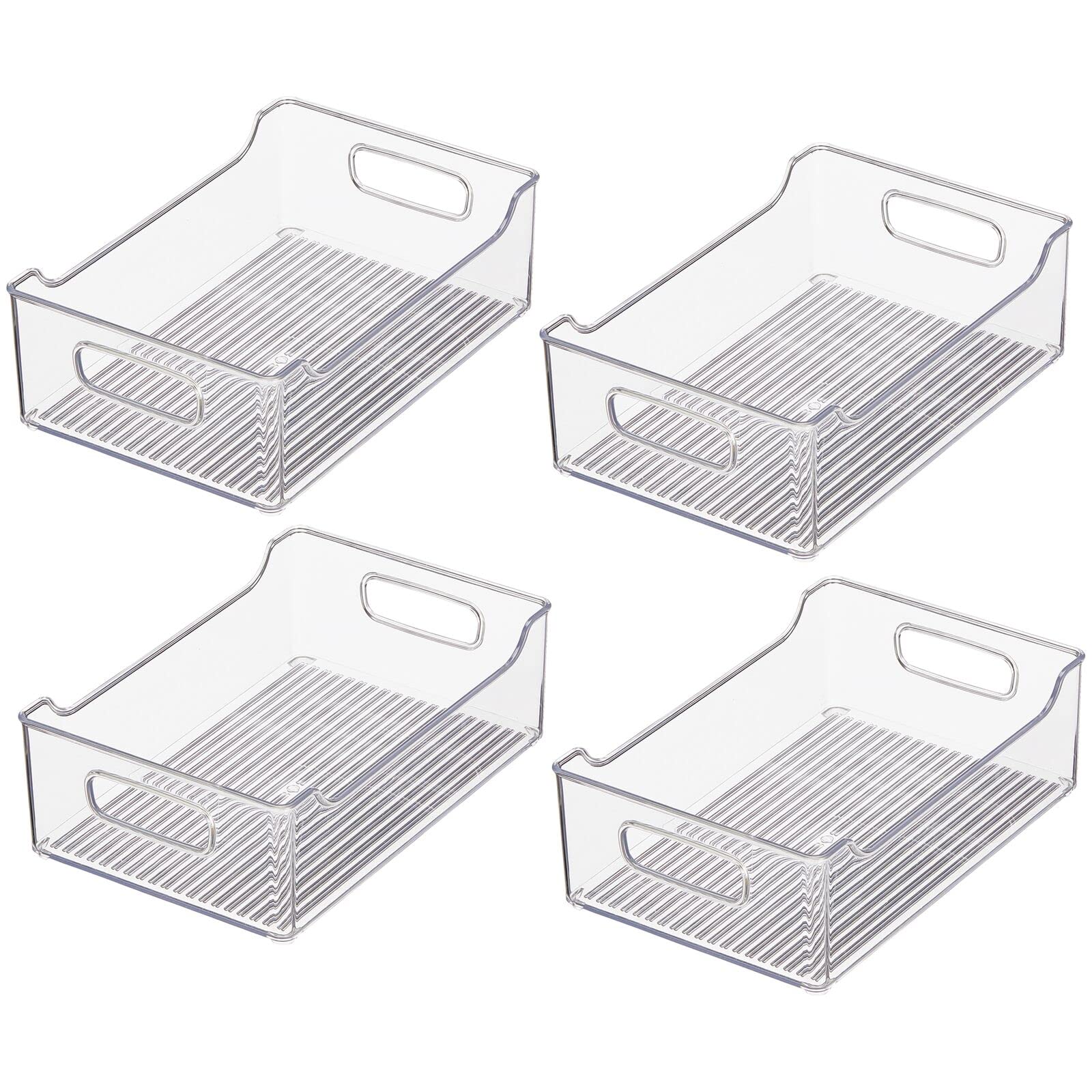 mDesign Aufbewahrungsbox für abgepackte Lebensmittel – Küchen Ablage mit offener Vorderseite und Griffen für Kühlschrank oder Gefriertruhe – Kühlschrankbox aus Kunststoff – 4er-Set – durchsichtig