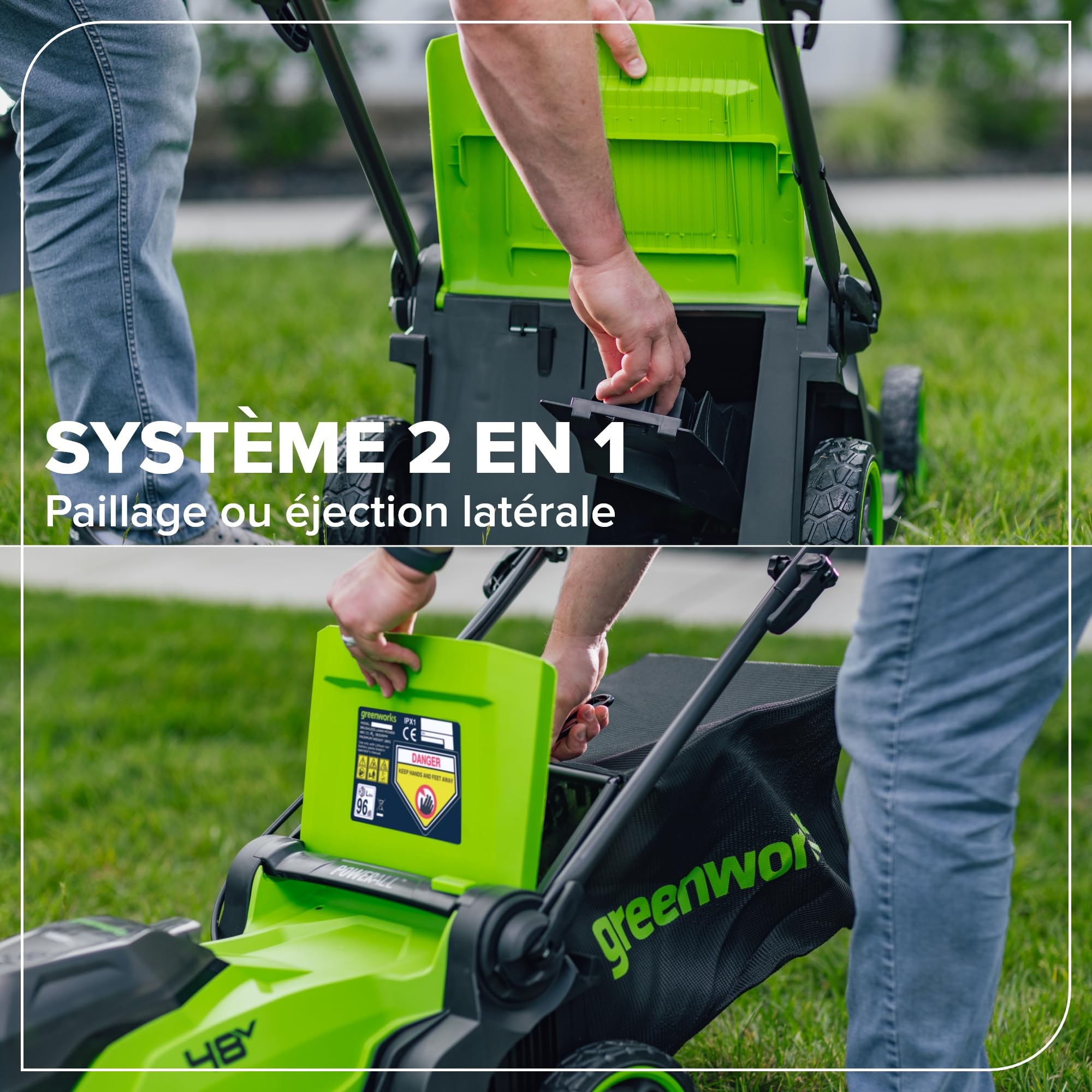 Greenworks 48V (24V x 2) Tondeuse Gazon Batterie sans Fil, Largeur de Coupe 41cm, Sac 40L, Tondeuse Electrique Gazon Inclus 2 X 24V 4Ah et Chargeur Double, Garantie 3 Ans, MO48L422-01