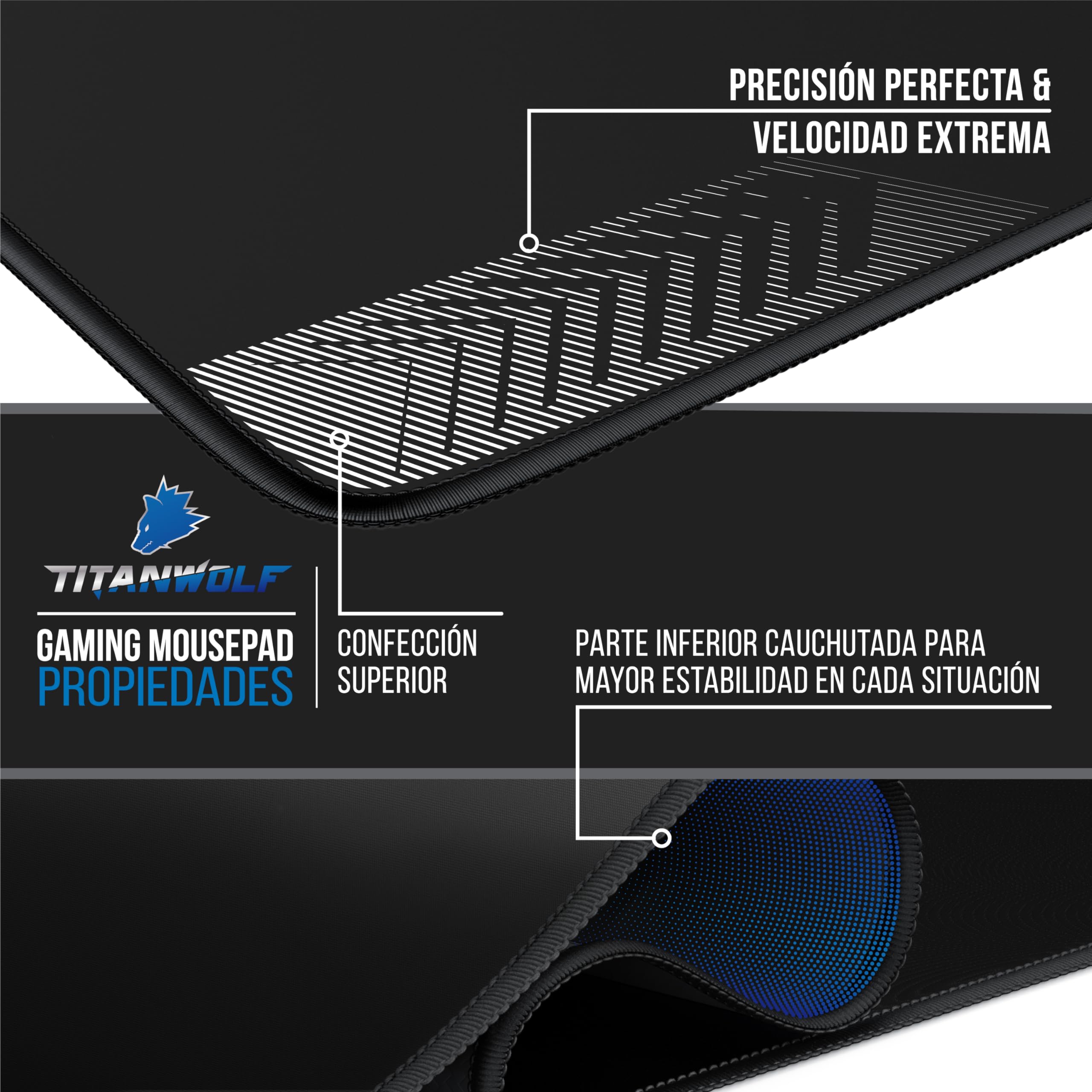 TITANWOLF – Alfombrilla Gaming XXL para ratón 900x500 – Mouse Pad - Precisión y Velocidad - Parte Inferior de Goma para una sujeción Estable - Antideslizante, Resistente al Agua – Motivo Negro