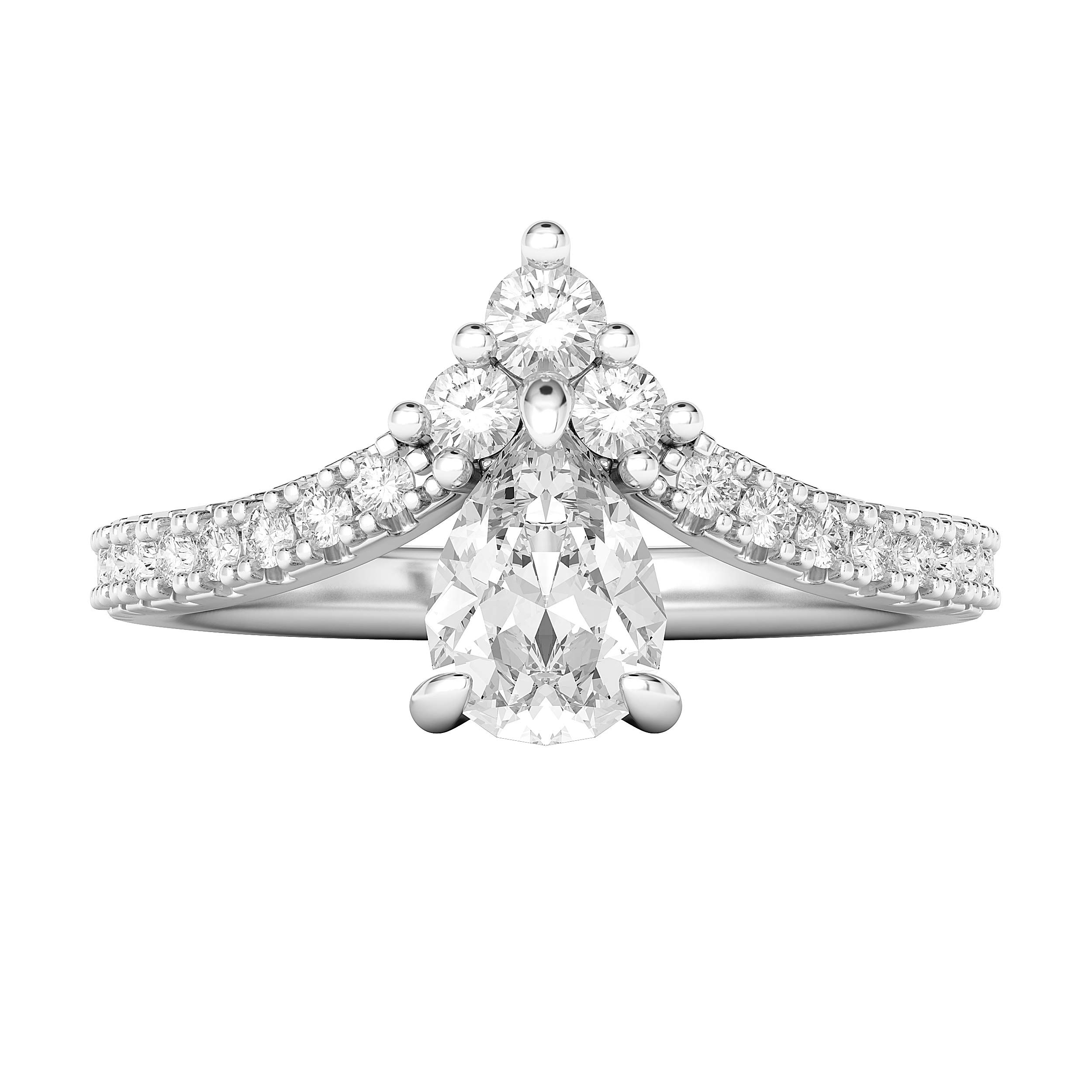 Anello di fidanzamento con diamante simulato a forma di pera in argento Sterling con corona da principessa e corona da donna