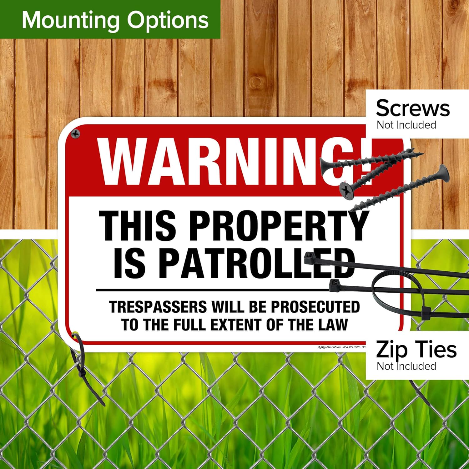 Warning This Property Is Patrolled Trespassers Will Be Prosecuted to The Full Extent of The Law Sign, 12x18 Inches, 55 mil thick HDPE (high density polyethylene), Made in USA by My Sign Center