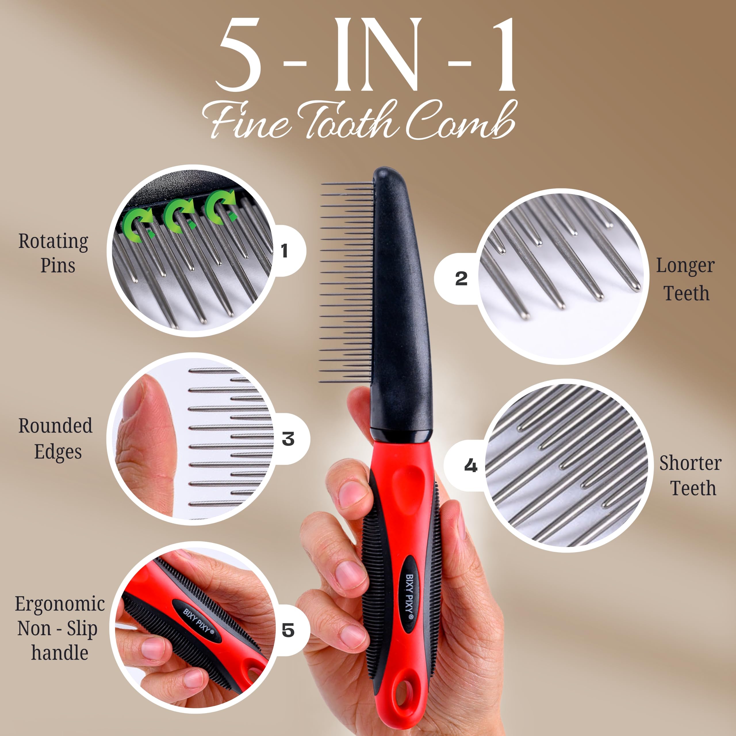 Peines para perros para el aseo – Peine giratorio de dientes para el aseo – Peine para gatos de pelo largo – Peine para desenredar perros