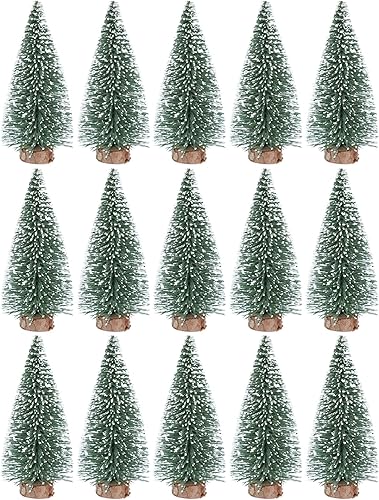 Miniatura 1 de VALICLUD 15pcs Mini árbol de Navidad árbol de pino DIY botella de Navidad árboles miniatura 3.9 in sisal nieve artificial árbol de Navidad con base