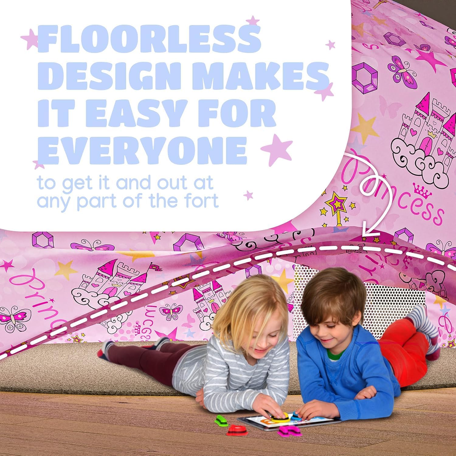 Skywin Inflatable Air Tent for Kids (77” x 50”), Perfect for Social or Solo Imaginative Play, Blow Up Tent, Sets Up and Stores Away in Seconds, Toddler Playhouse (Fan NOT Included) (Pink Princess)