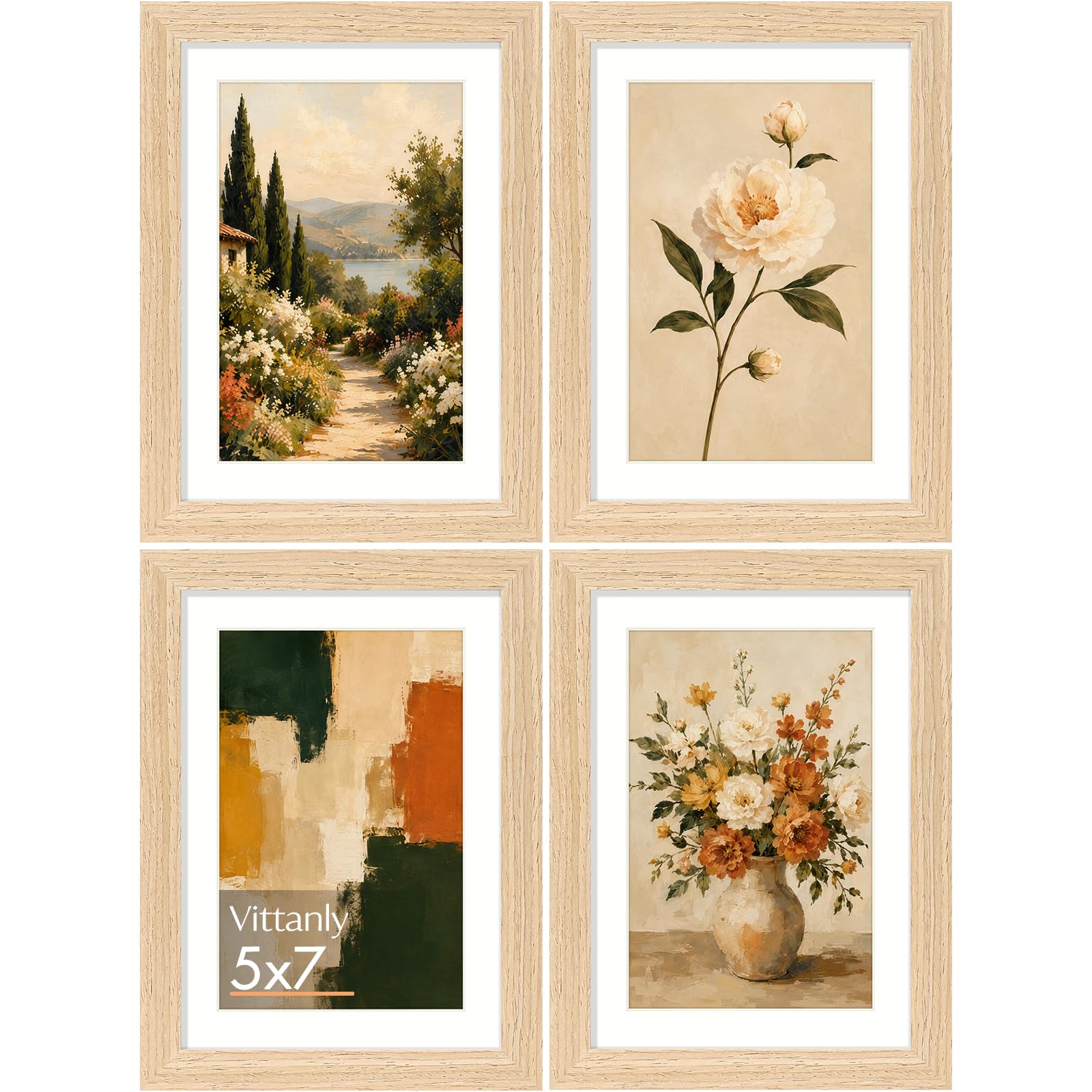 4-Pack 5x7 Natural Solid Wood Picture Frames