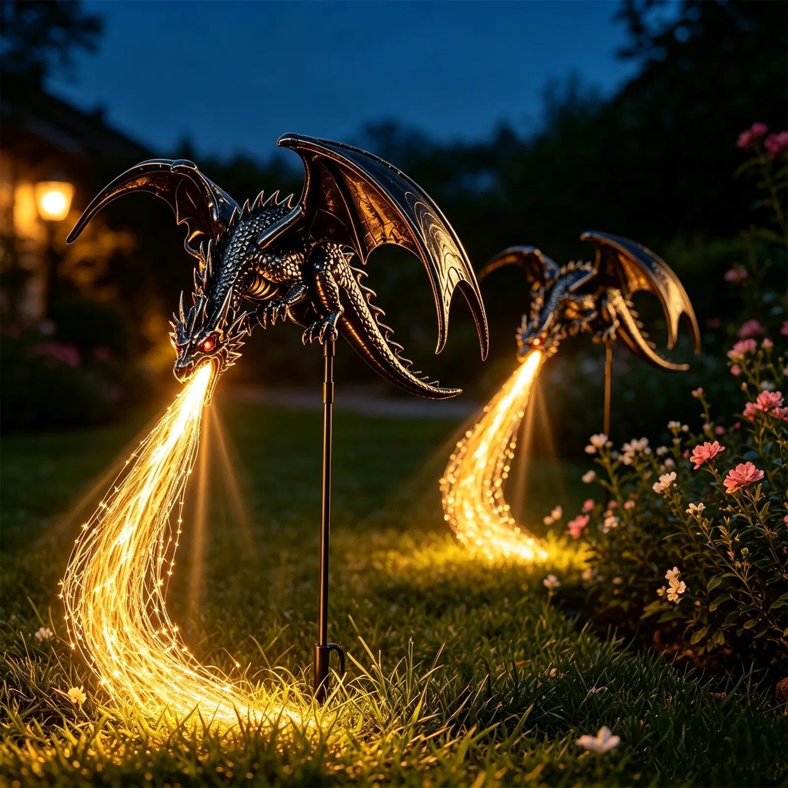 Dewppxi Solar Dragon Fire Garden Light, Dragon Flame Solar Light(2pcs)