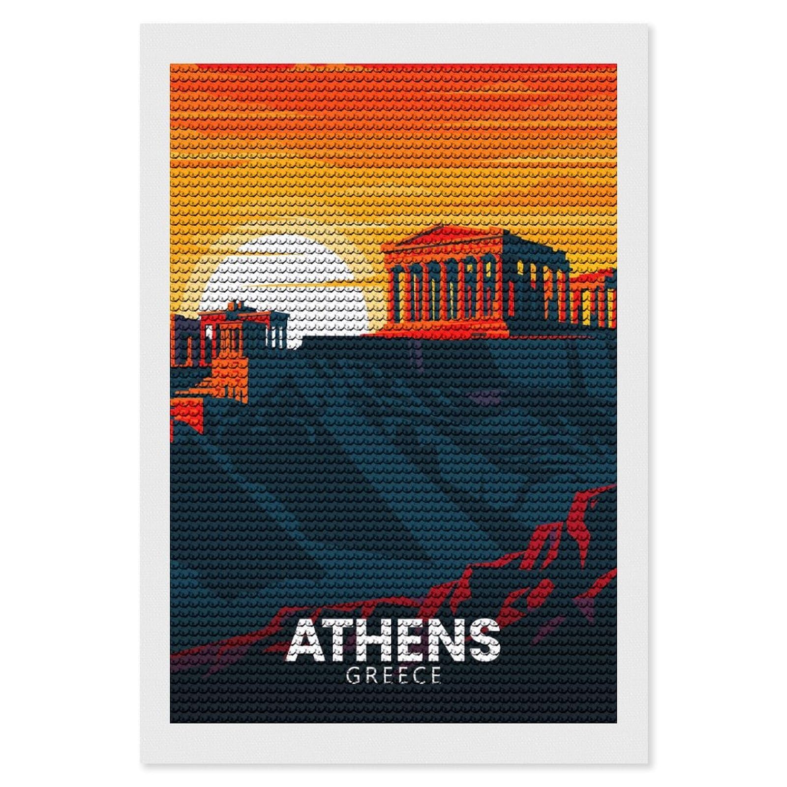 Junmoney Athens Greece Travel (7) DIY Diamond Art Canvas Kit 8"x12", Complete Accessories, Creative Leisure Activity, Home Wall Decor, Gift Idea