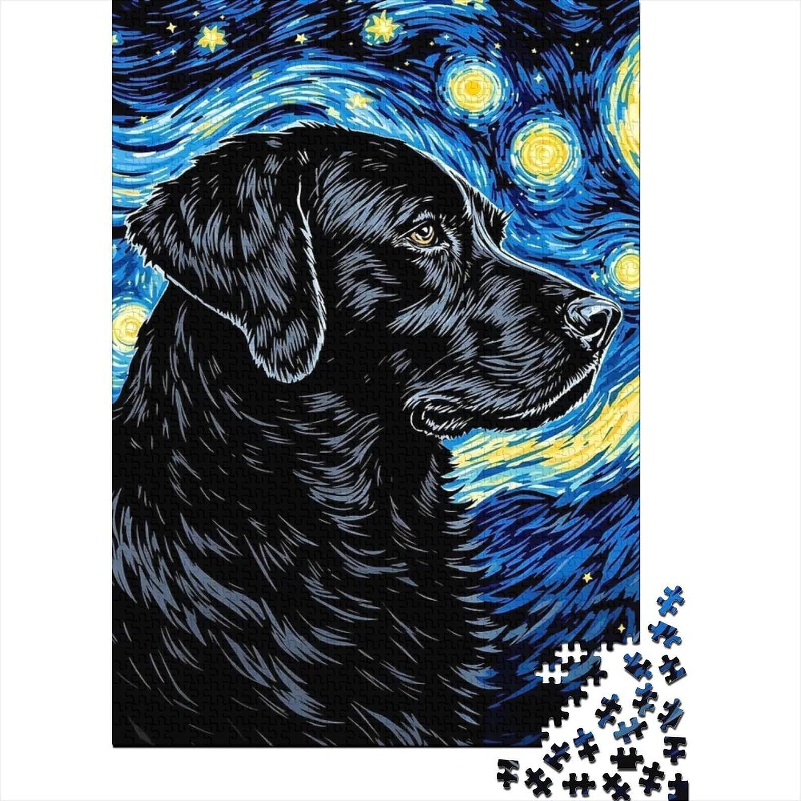 Black Labrador 1000 Piece Jigsaw Puzzle Adult Paper Night Art Home Decor Gift — image 1