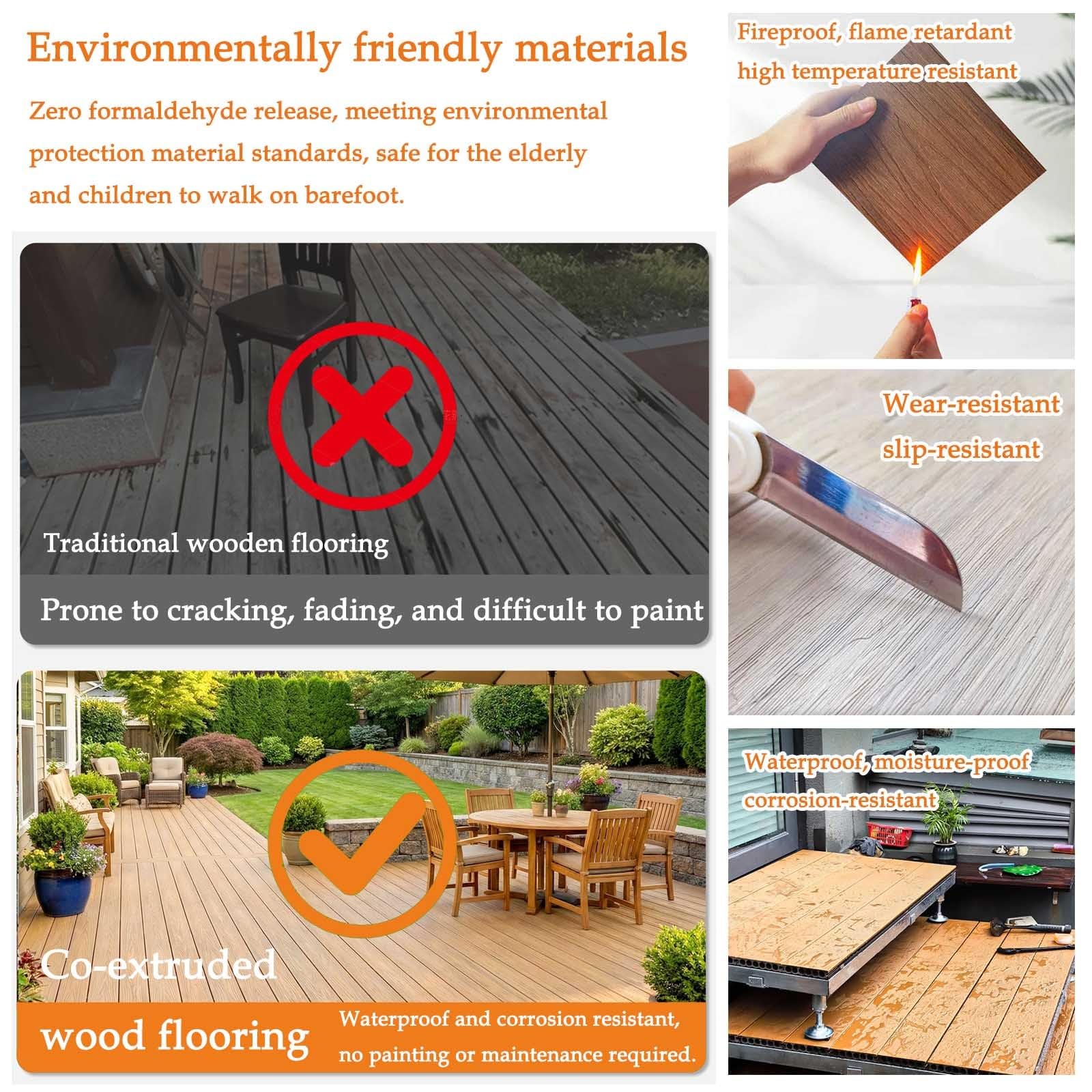 Piattaforma Composita Modulare Esterni, Piastrelle For Terrazza Ad Incastro | Piastrelle Da Terrazzo Rialzate In WPC 84×84cm, Con Piedini Regolabili, Impermeabile Antiscivolo(Grayish brown)