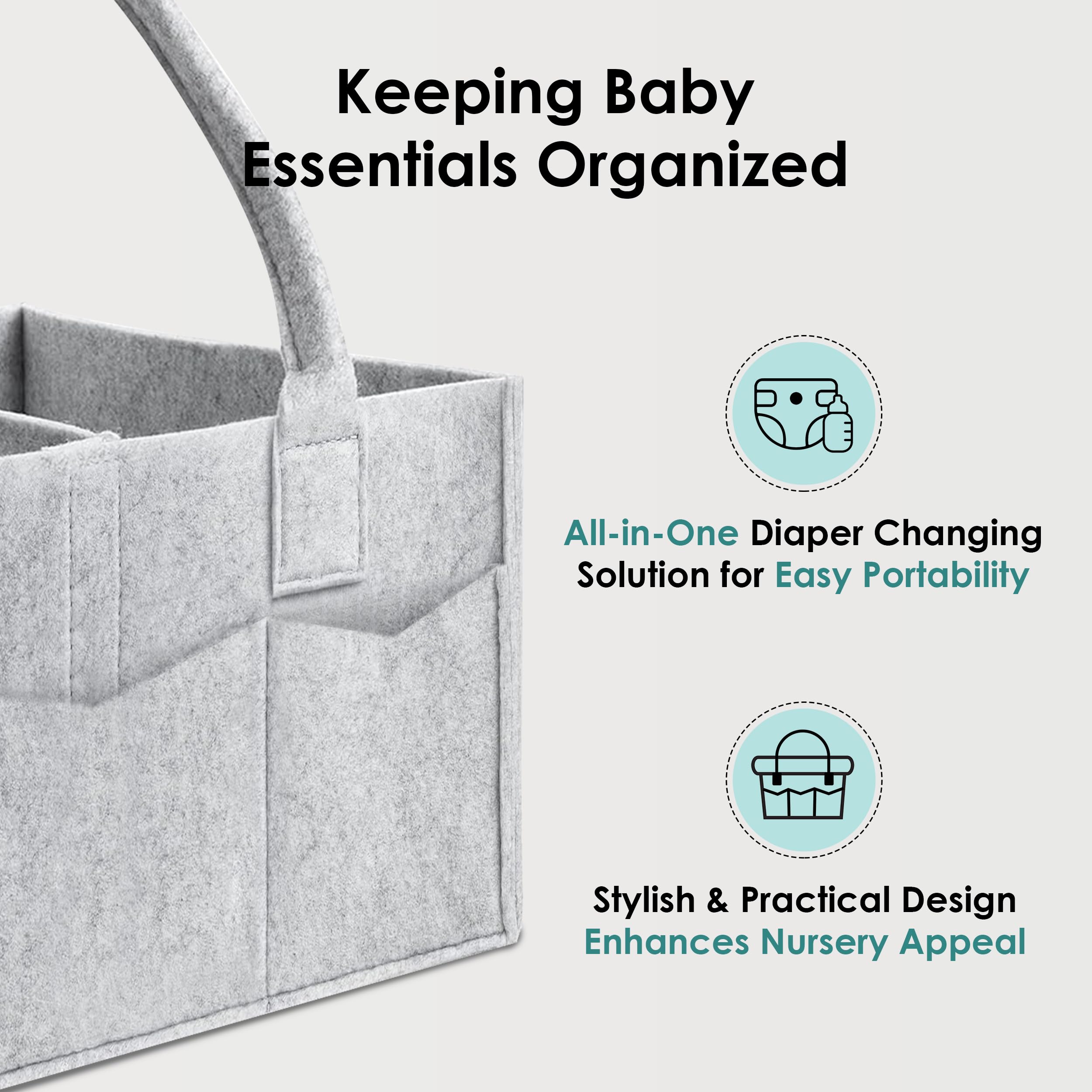 HIPHOP PANDA 2-Pack Diaper Caddy Organizer - Newborn Essentials Baby Registry Must Haves - Sturdy Nursery Storage Bin & Portable Car Caddy for Diapers & Wipes - Grey/Oatmeal Gift Set