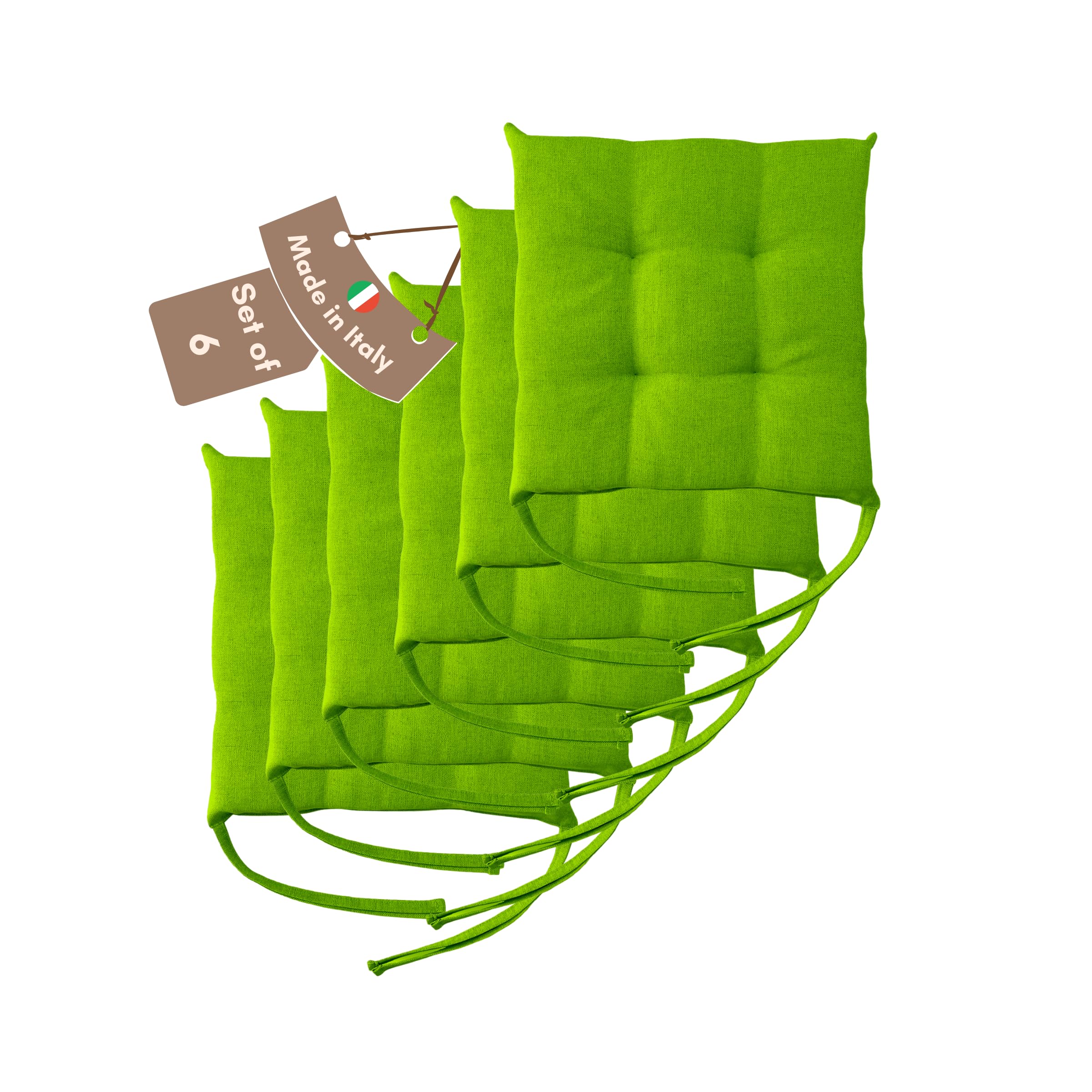 Il Tuo Artigiano Design Set of 4 or 6 Cushions for Kitchen Chairs, Made in Italy, Kitchen Chair Cushions, Set of 6, 40 x 40 cm, Thickness 6 cm, Sponge and Soft Acrylic Padding (6, Apple Green)