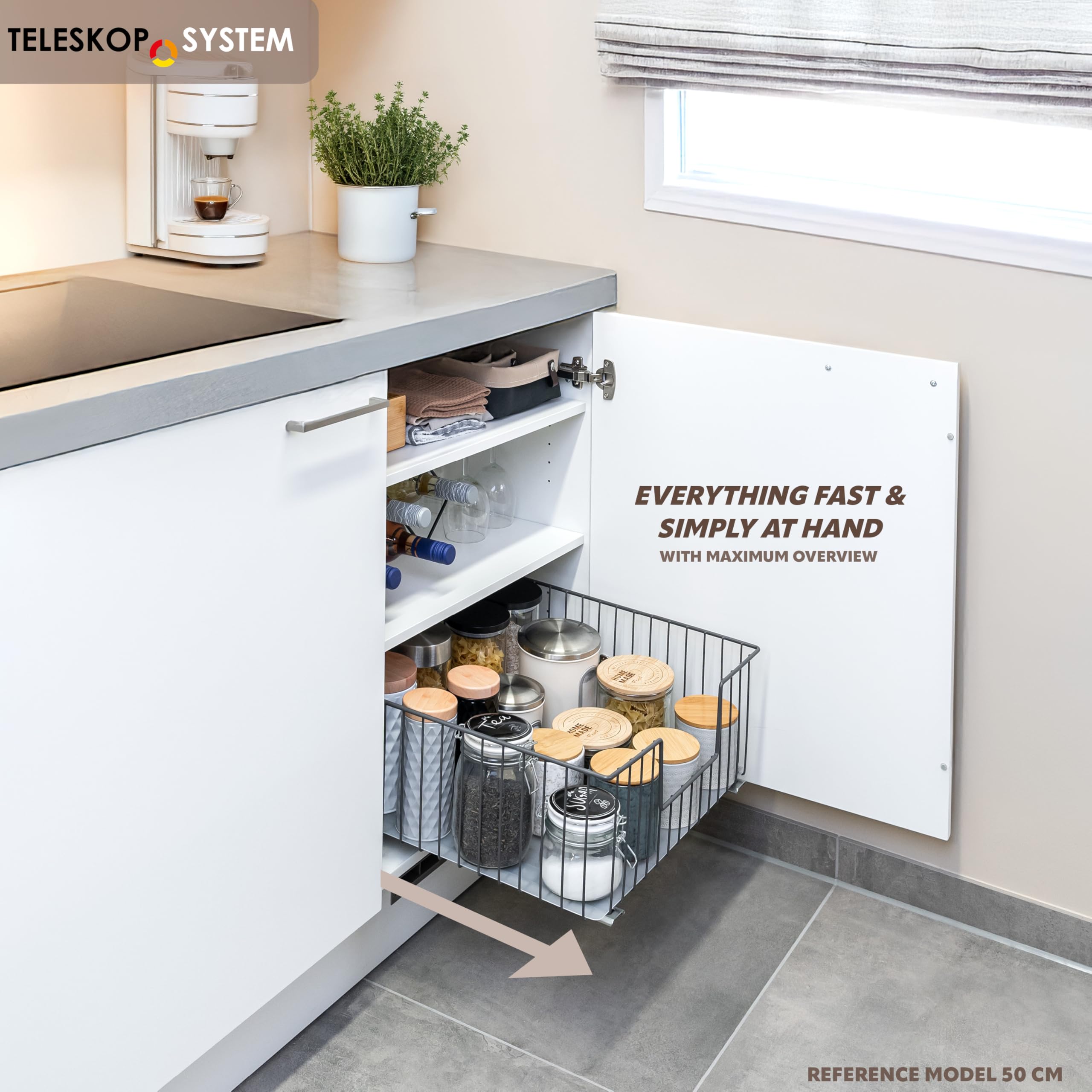 bremermann Cestello estraibile per armadio larghezza 30 cm con ripiano, con guide telescopiche, ideale per cucina, bagno e camera da letto, in metallo (Grigio)