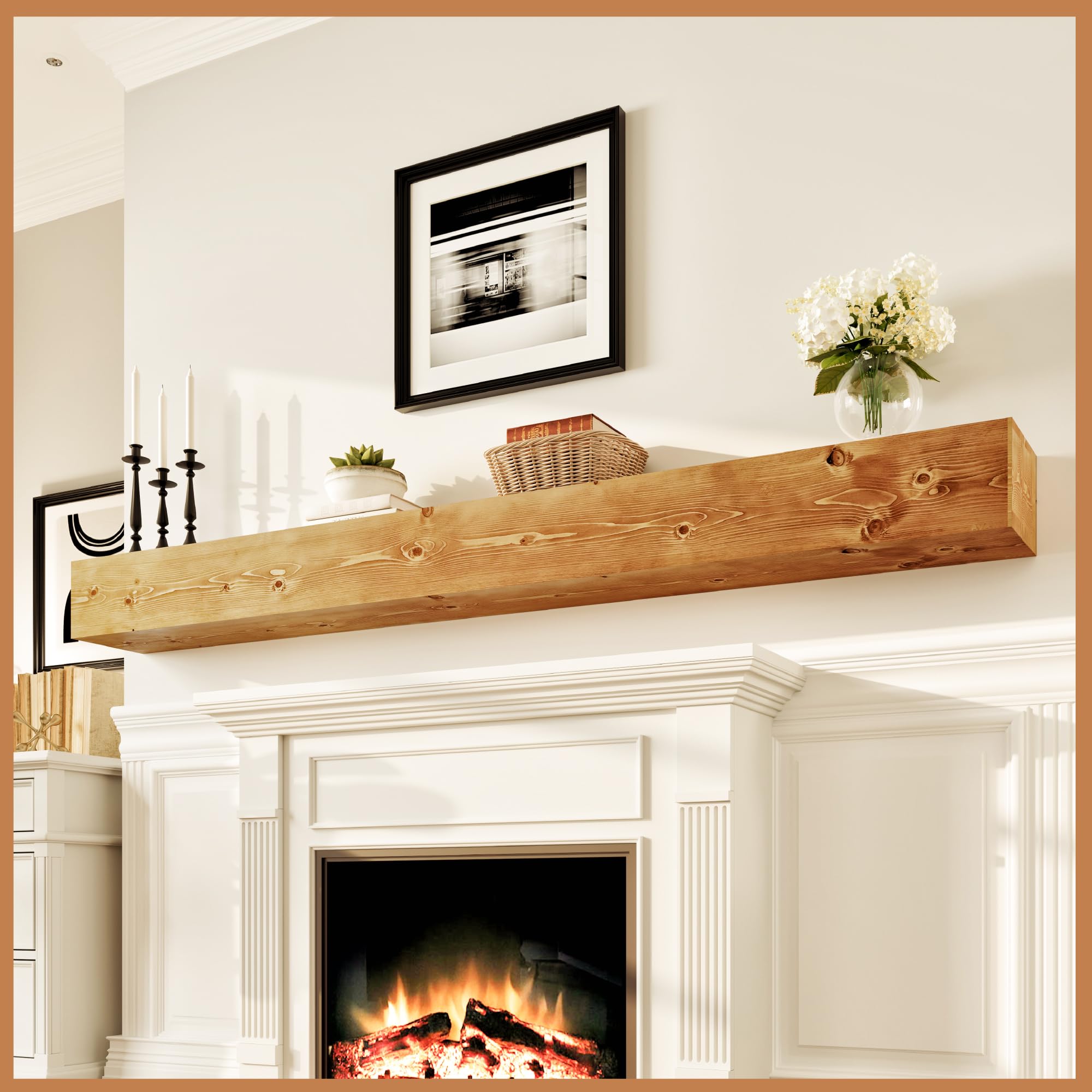 Photo 1 of Avana Rustic Fireplace Mantle Shelf 84 Inches - Handcrafted Wood Wall Shelf for Home Decor - Farmhouse Mantel 84 X 8 X 5 - Rustic Natural