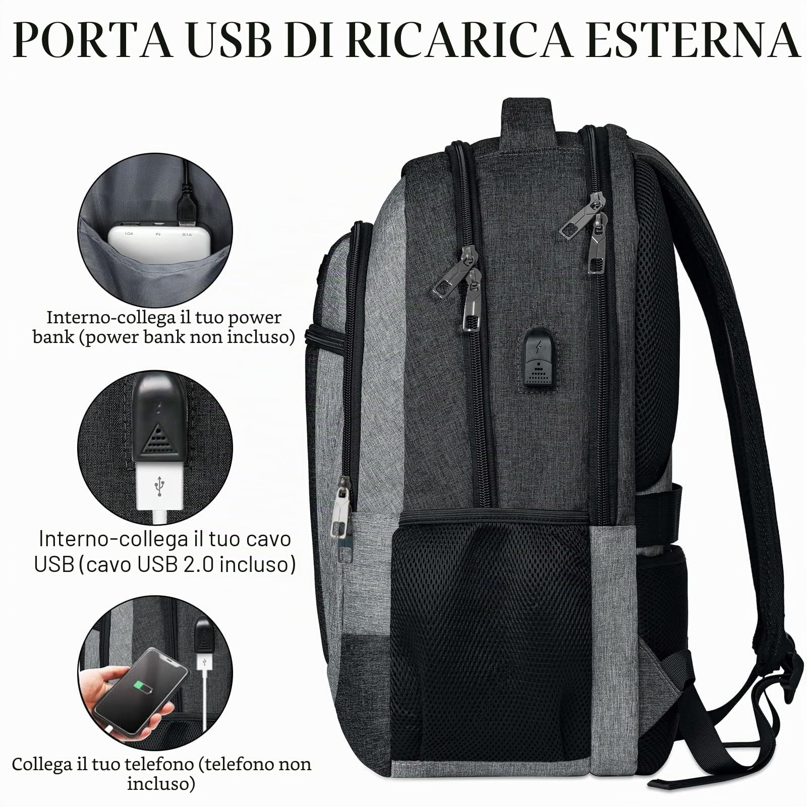 BIKROD zaino da uomo e donna, per scuola e ragazzi, impermeabile, borsa per computer 15,6 pollici, porta USB, lavoro, viaggi, escursioni