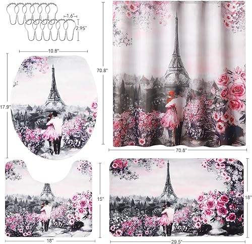 Miniatura 8 de Pink Paris - Juego de accesorios de baño con cortina de ducha