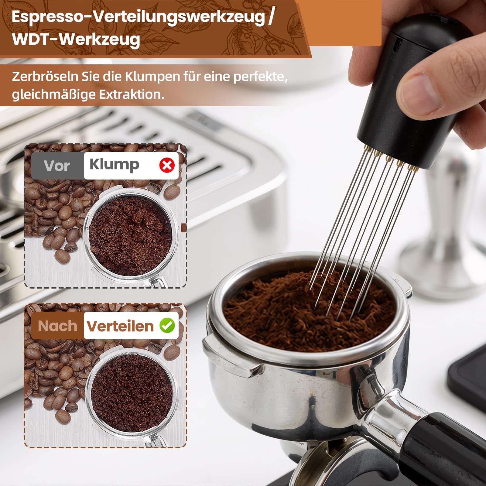 Juego de accesorios para café expreso de 51 mm, 7 piezas, incluye herramienta WDT de 51 mm, apisonadora, distribuidor, anillo dosificador y estación de prensado, para cafeteras y cafeteras