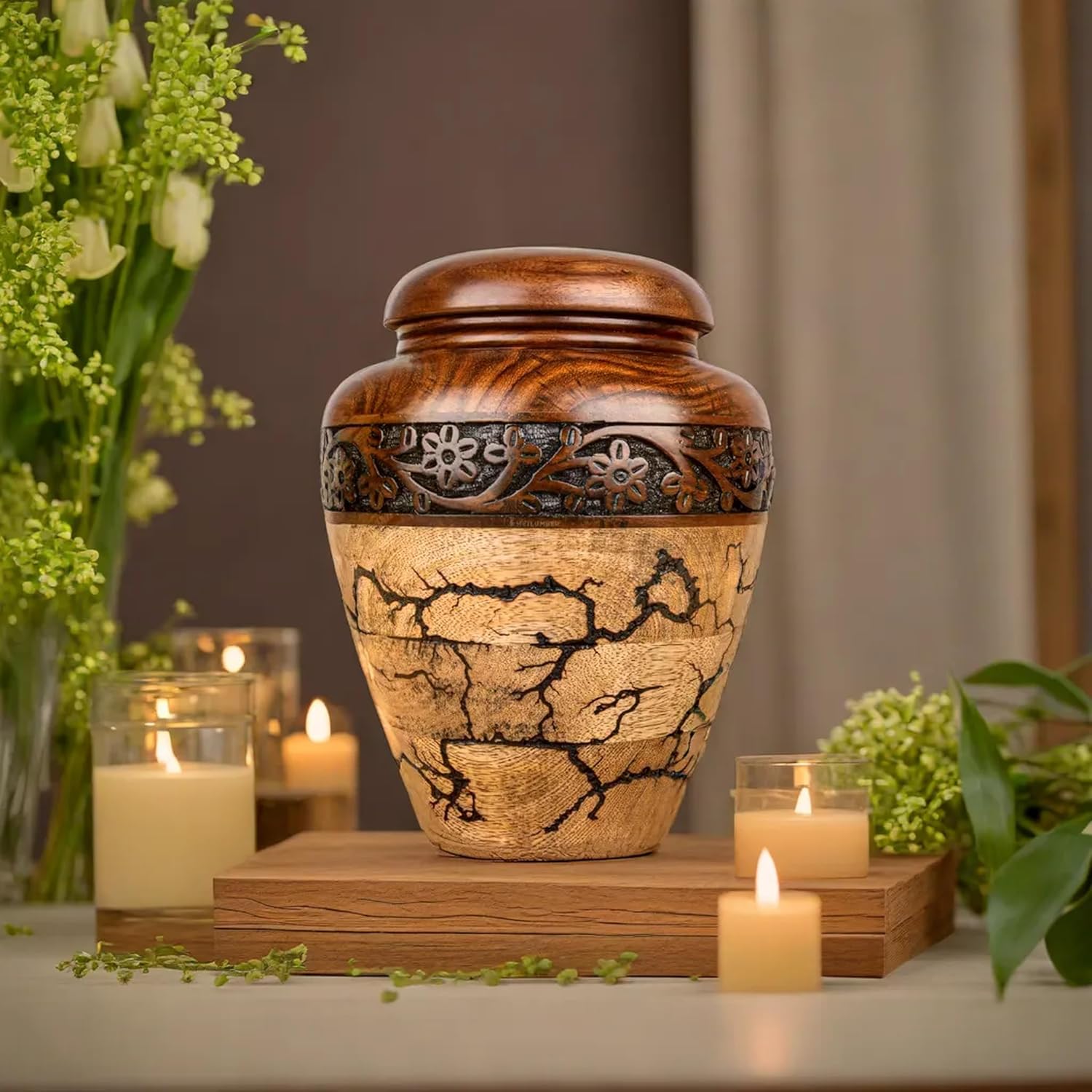 Cremation Urn for Human Ashes Adult Male or Female, Wooden Urn, Hand Carved Memorial, Large Adult Urn, Burial Urn, Wood Turned Casket for Men Women, Funeral Urn for Ashes (Keepsake 15 Cu/in) - Image 7