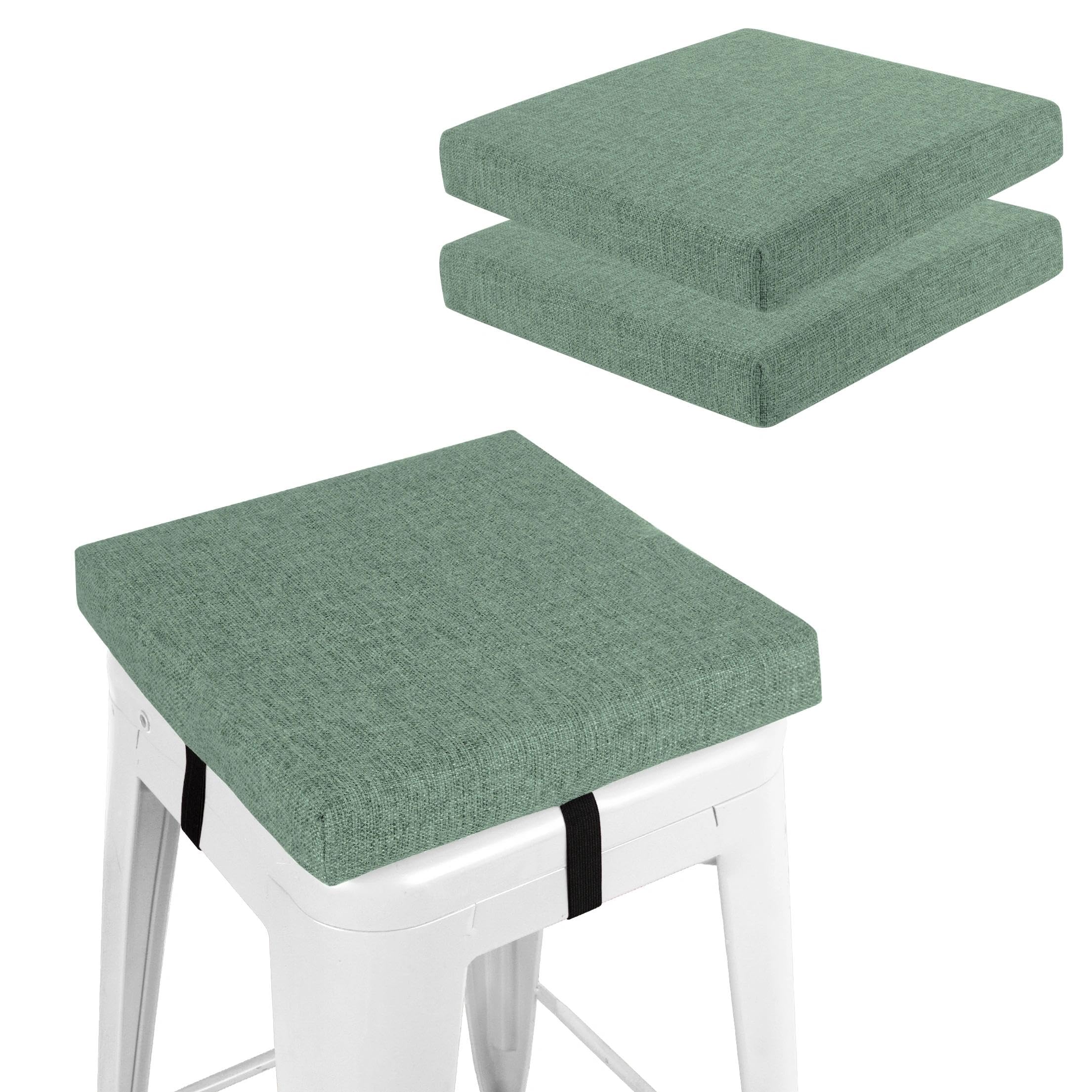 FlyGulls Square Bar Stool Cushions Non-Slip Chair Pads with Ties 2“ Thick Chair Cushions Set of 2 with Machine Washable Cover 30.5x30.5cm/12x12inch Sage Green
