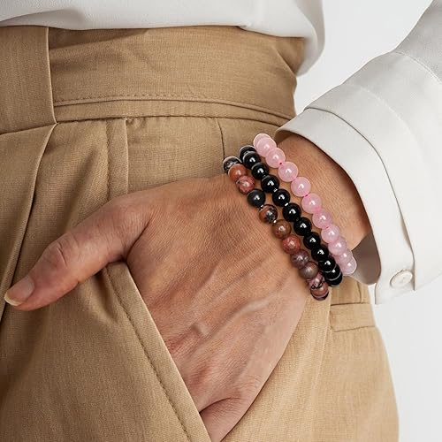 Miniatura 3 de 3 pulseras de cristal curativo para mujer de 0.315 in de piedra natural con cuentas elásticas de amatista, regalos de joyería