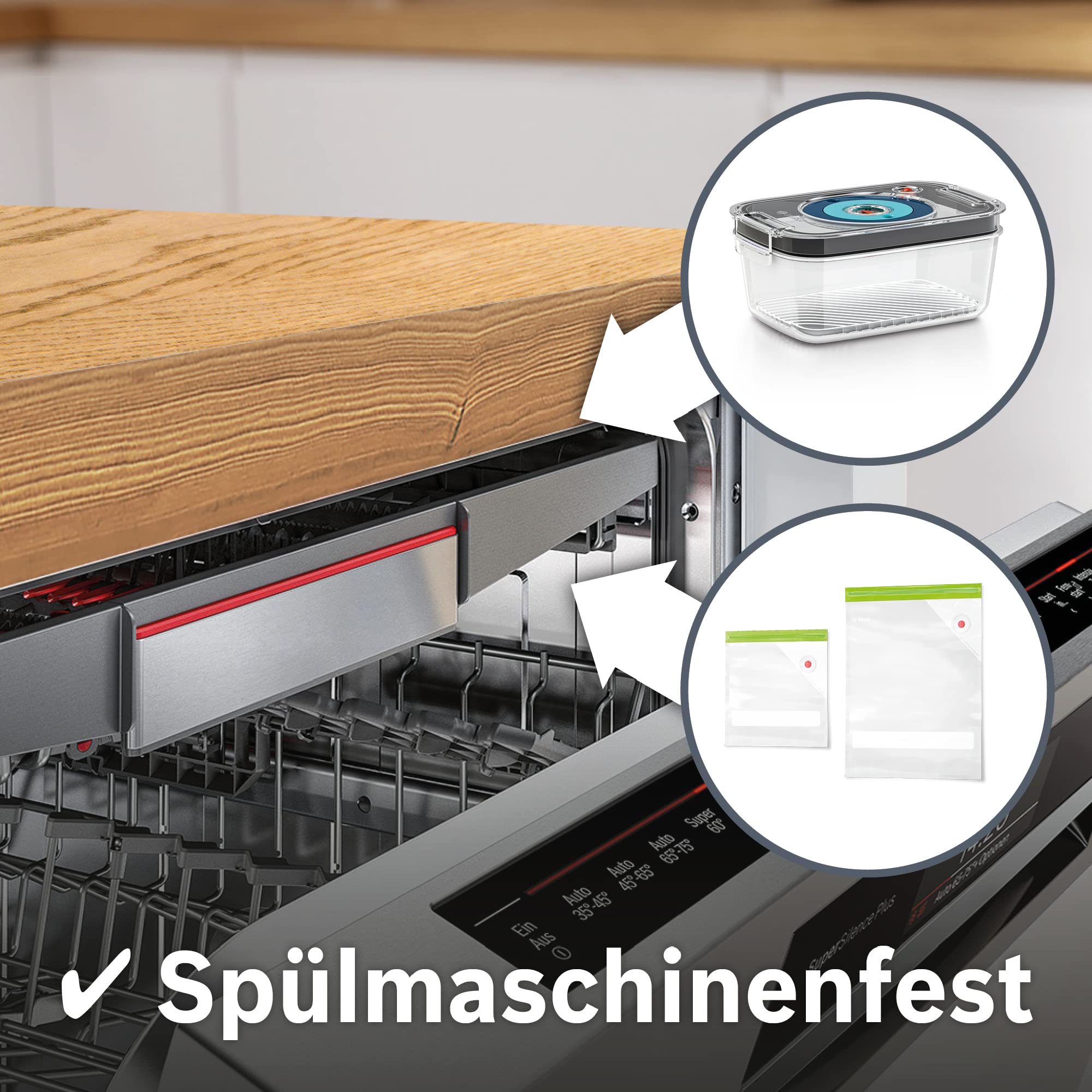 Bosch MSZV1FS1 - Juego de recipientes herméticos al vacío (3 envases de 1,2 L y 3,8 L, sin BPA, reutilizables, aptos para batidora manual ErgoMixx)