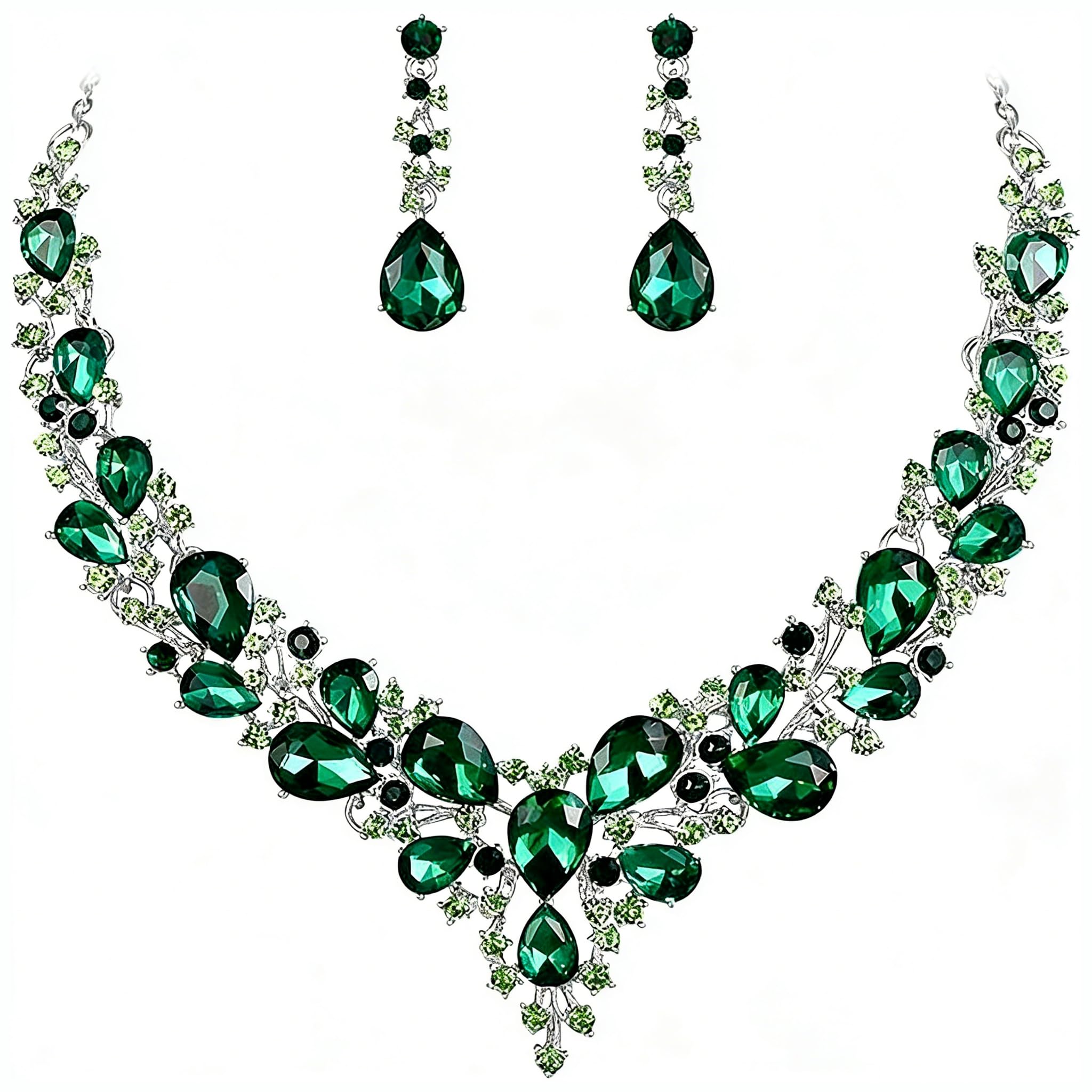 ALMLWIAJ Statement Halskette Ohrringe Set für Damen Kristall Tränen Tropfen Cluster Schmuck Set Hochzeits Accessoire Geschenk für Brautjungfern