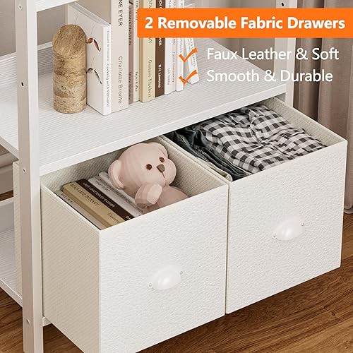 Miniatura 5 de Furologee Estantería blanca de 6 niveles con cajones, estantería alta de 71 pulgadas con estantes, organizador de almacenamiento moderno de madera y