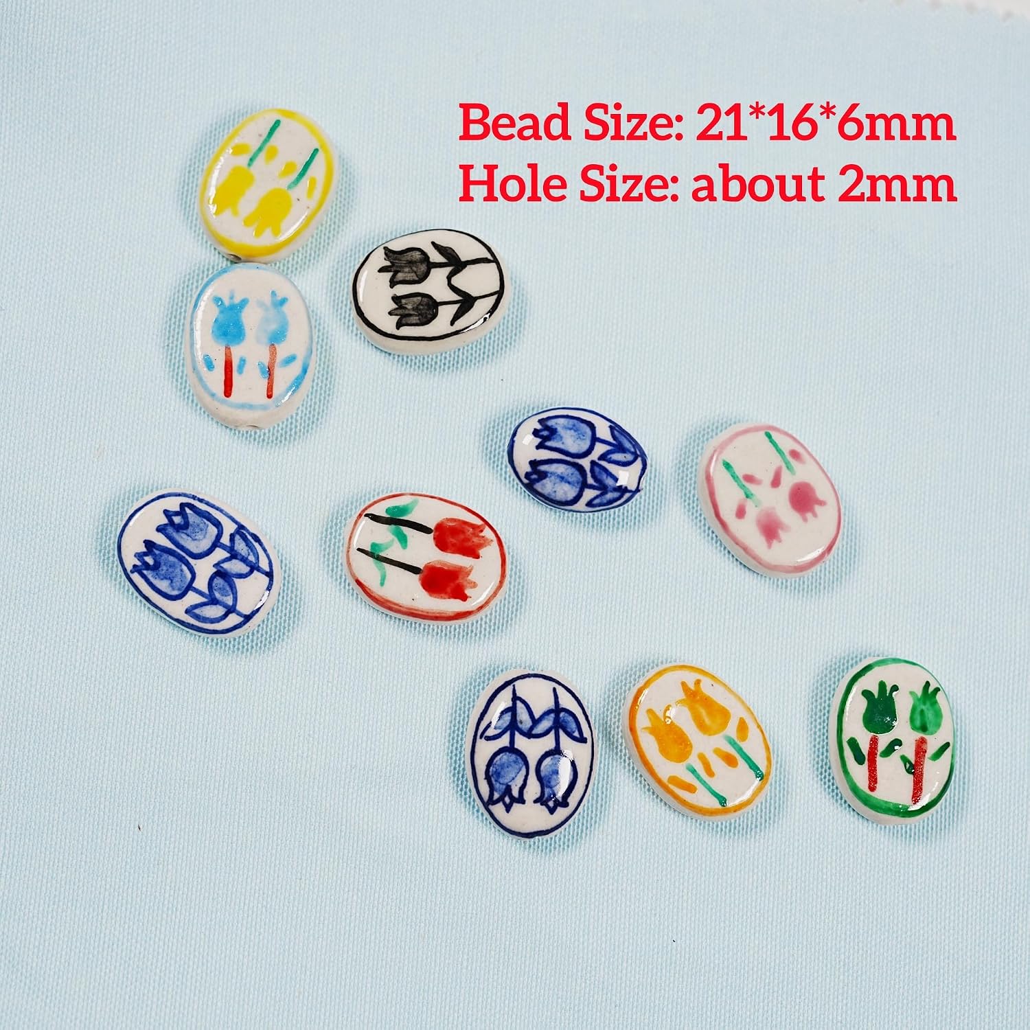 30Pcs Ceramic Flower Beads, Hand-Painted Floral Porcelain Beads,Tulip Shaped Porcelain Spacer Bead for Jewelry Making DIY Craft Necklace Bracelet