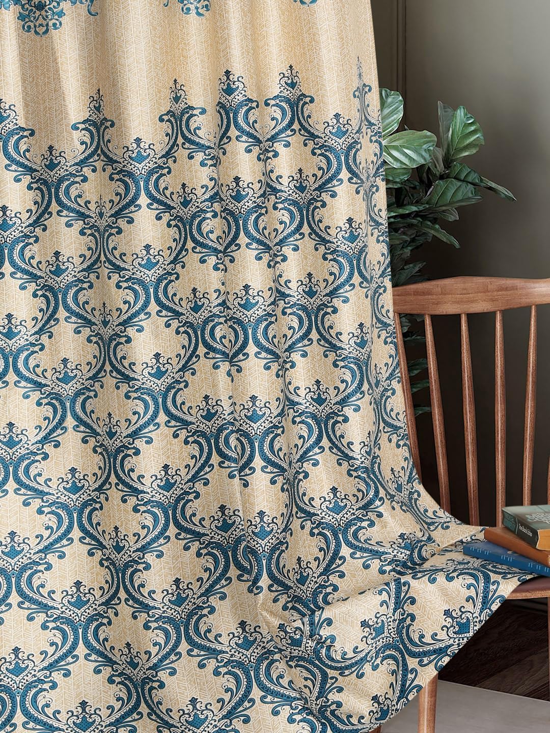 Home Sizzler 2 Pieces Regal Damask Grommet Polyester Window Curtain - 5 Feet, Aqua