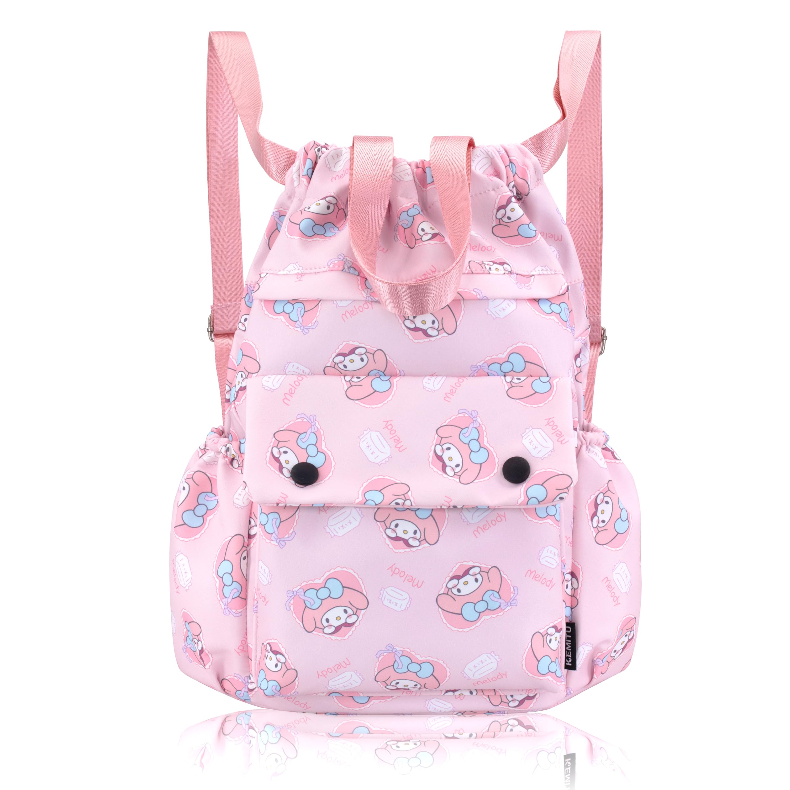 Roffatide Cute Cartoon Rabbit Cute Bunny Drawstring Backpack All Over Print Sports Gym Bag for Women Drawstring Cinch Bags Large Size String Bag Nylon Sackpack Pink