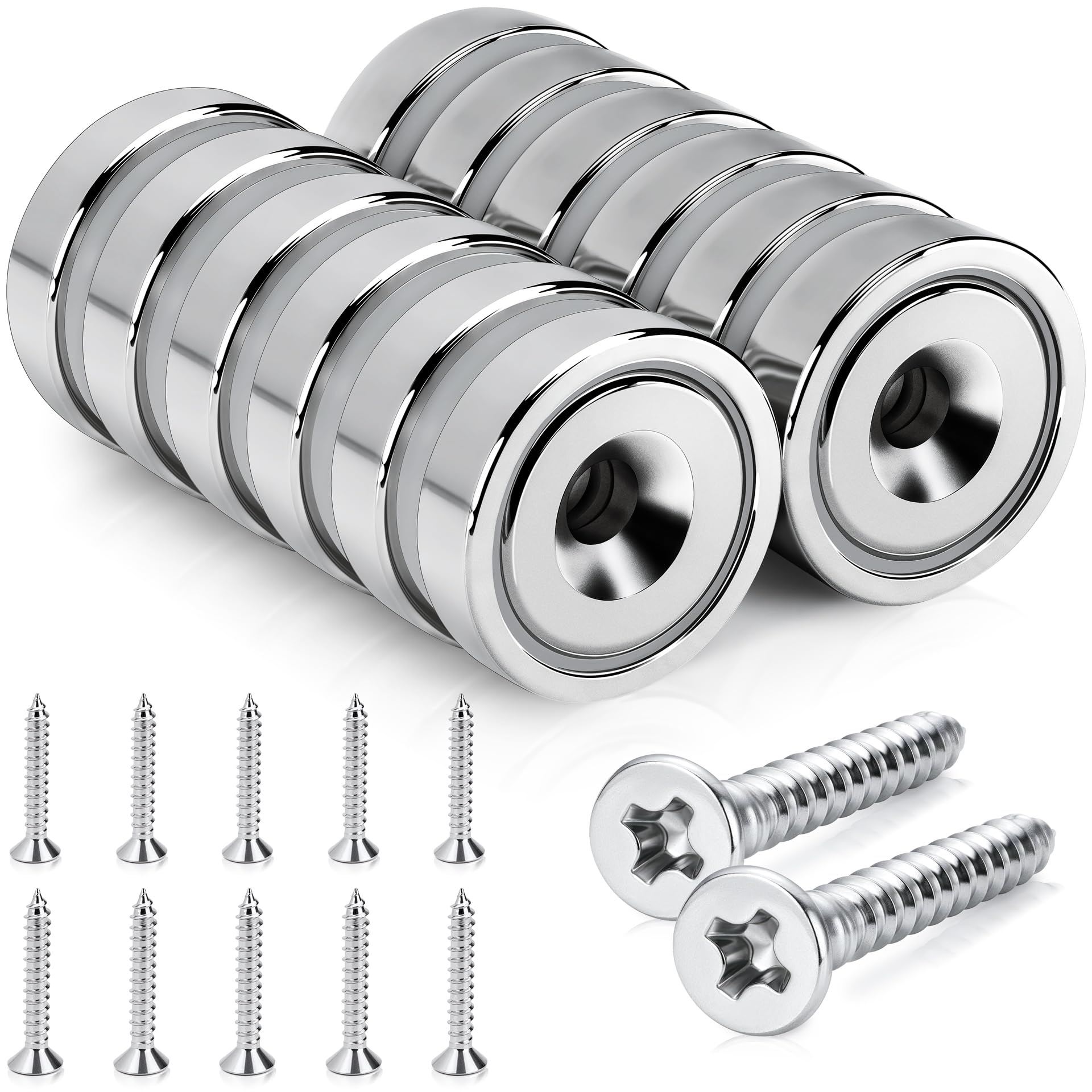 SENSEI Calamite Piatte con Foro (16x5 mm, 6 kg) – Magneti Neodimio per Officina e Utensili – con Viti – Set da 12